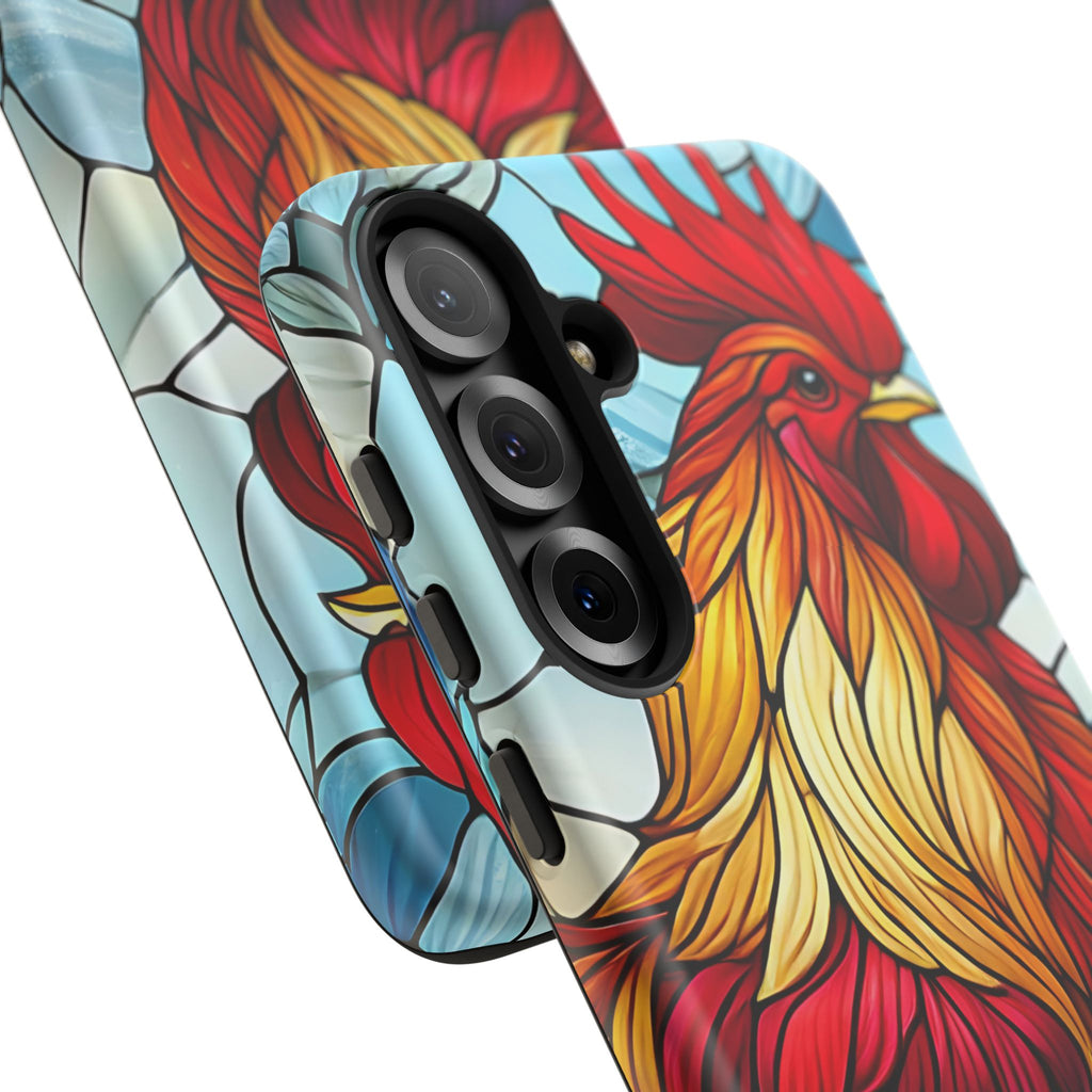 Rooster Faux Stained Glass Phone Case – 3D Full-Wrap Protective Cover with TPU Liner