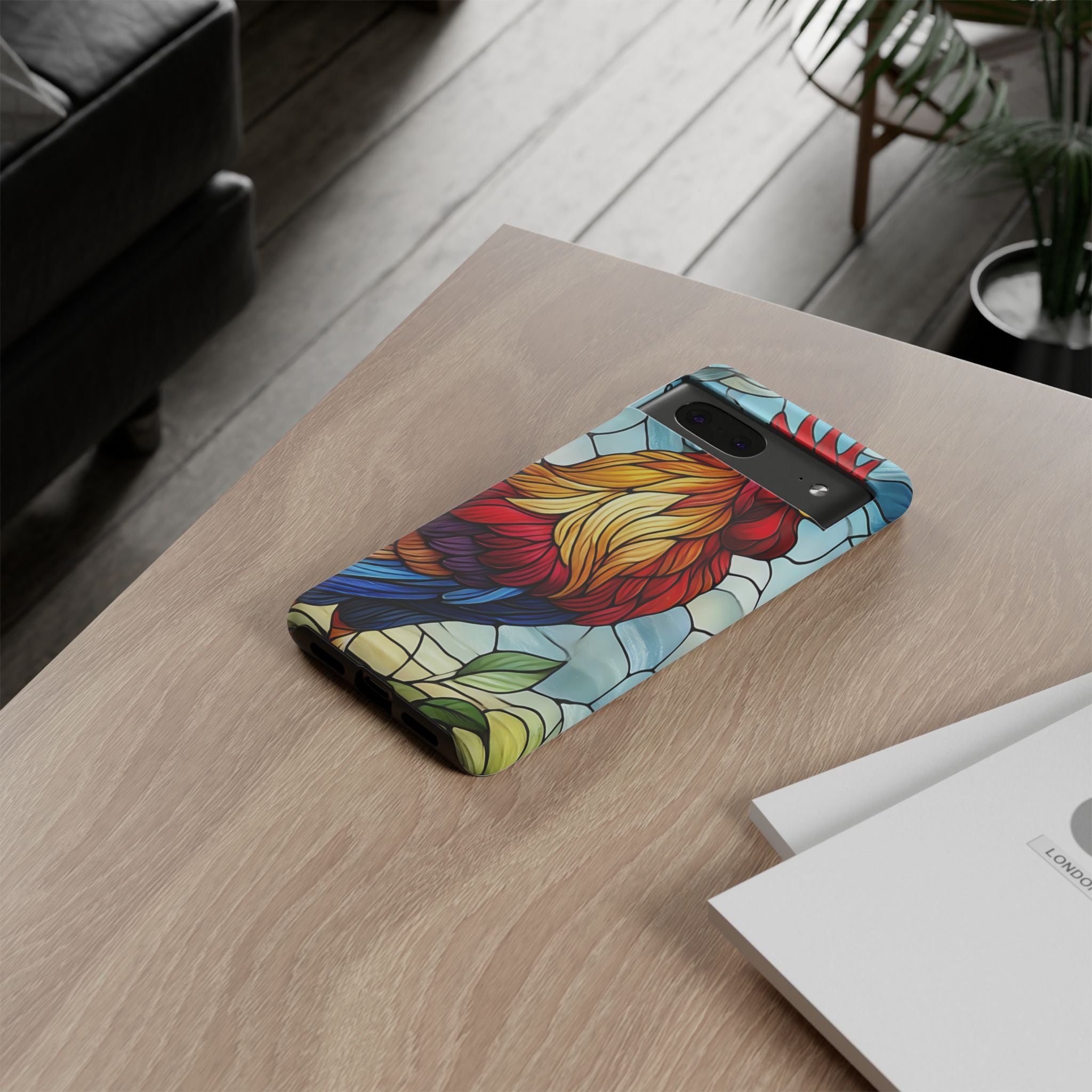 Rooster Faux Stained Glass Phone Case – 3D Full-Wrap Protective Cover with TPU Liner