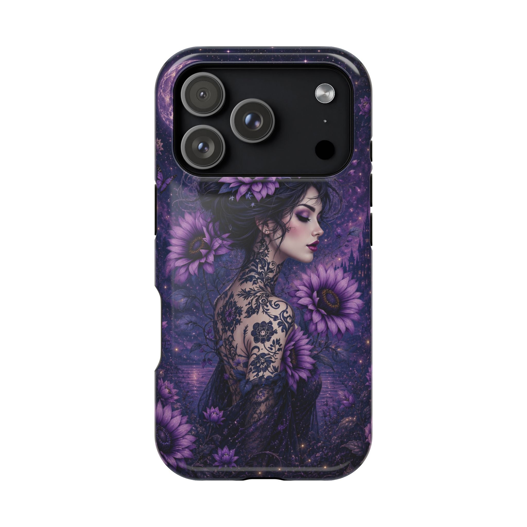 Gothic Floral Woman Phone Case – Dark Botanical MagSafe-Compatible Cover