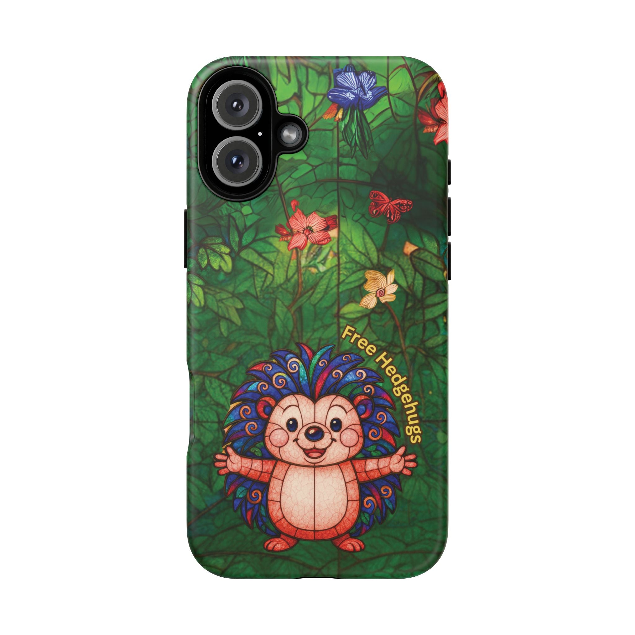 Stained Glass Hedgehog Phone Case – "Free Hedgehugs" Floral Design