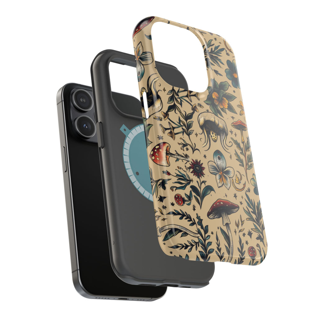 Vintage Botanical Mushroom Phone Case – MagSafe-Compatible Cover