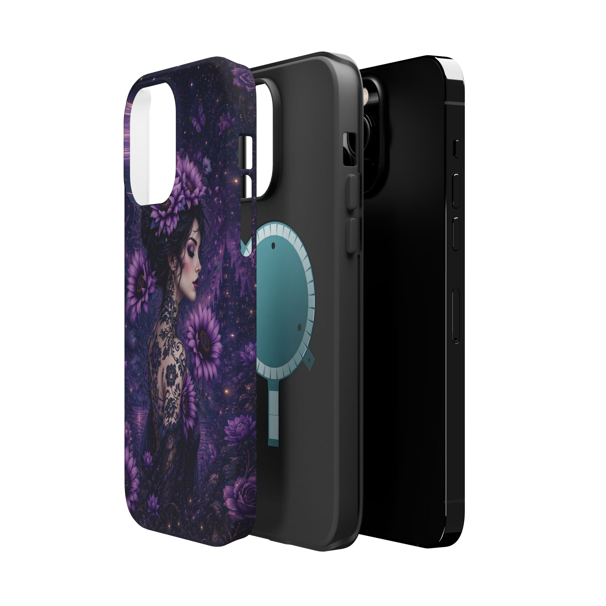 Gothic Floral Woman Phone Case – Dark Botanical MagSafe-Compatible Cover