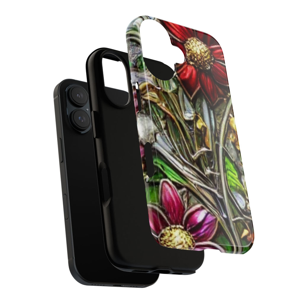 Floral Stained Glass Phone Case – Metallic Red & Purple Flower Design