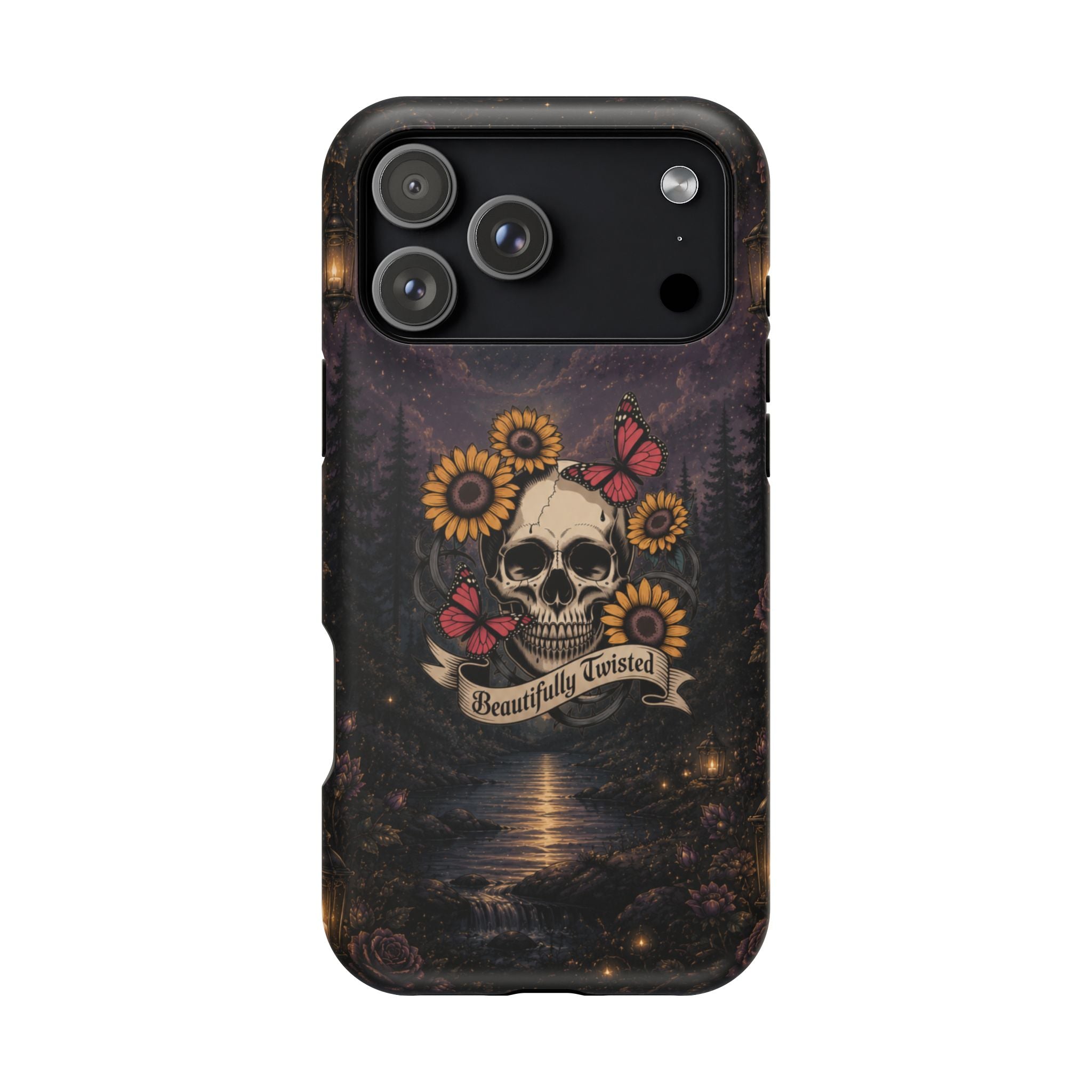 Skull, Sunflowers & Butterflies Phone Case – "Beautifully Twisted" MagSafe Cover