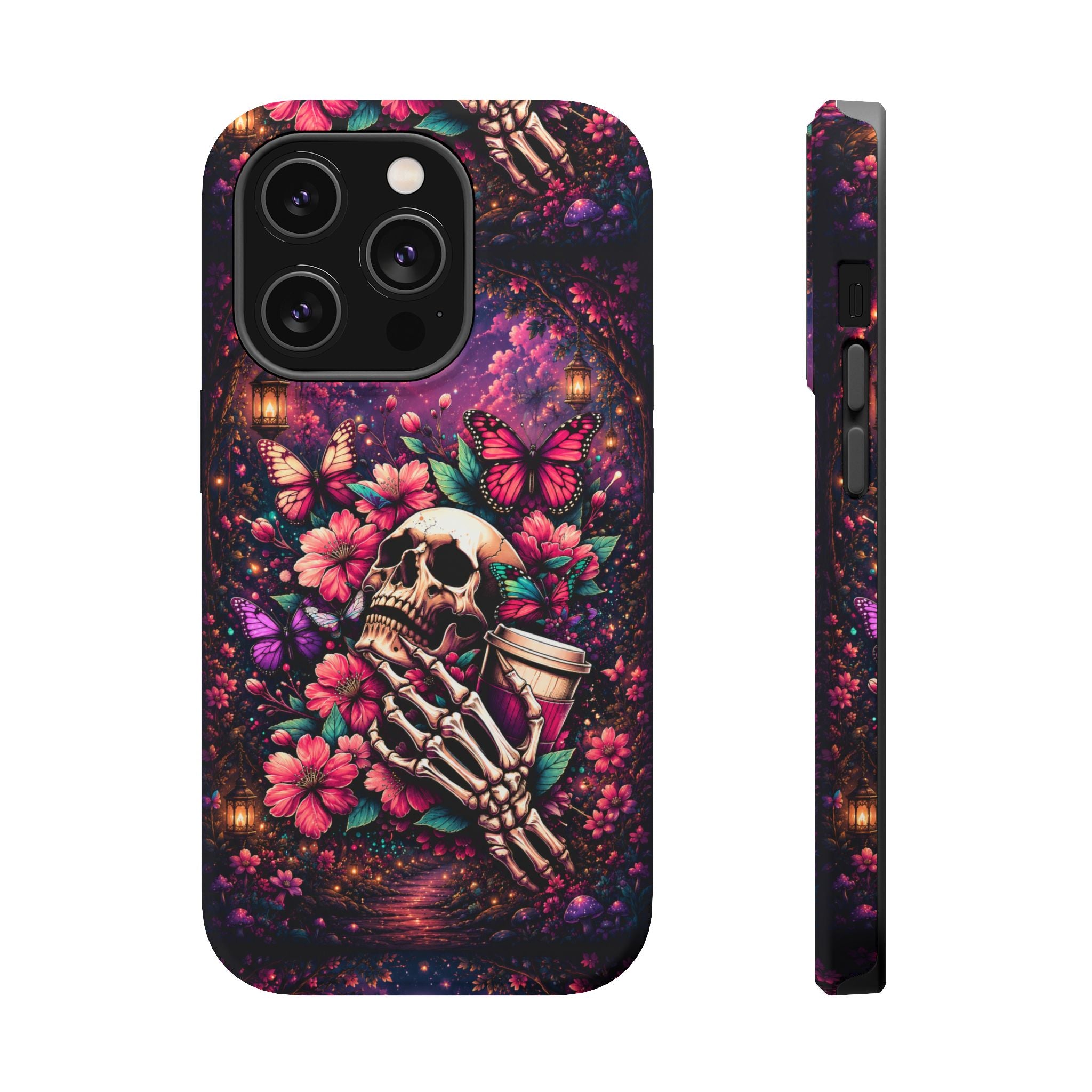 Skull & Butterflies Phone Case – Gothic Floral MagSafe-Compatible Case