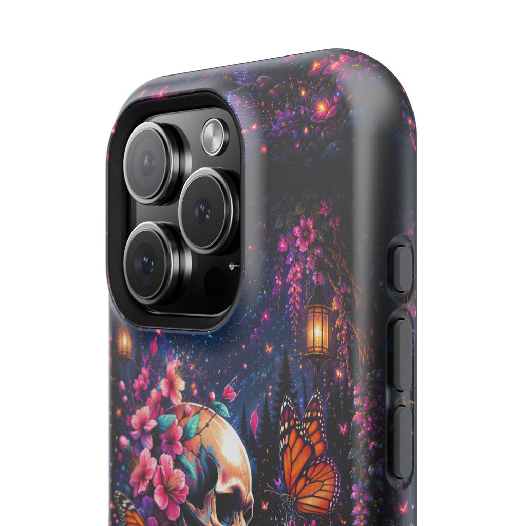 Skull & Cherry Blossom Phone Case – Floral Gothic MagSafe Cover