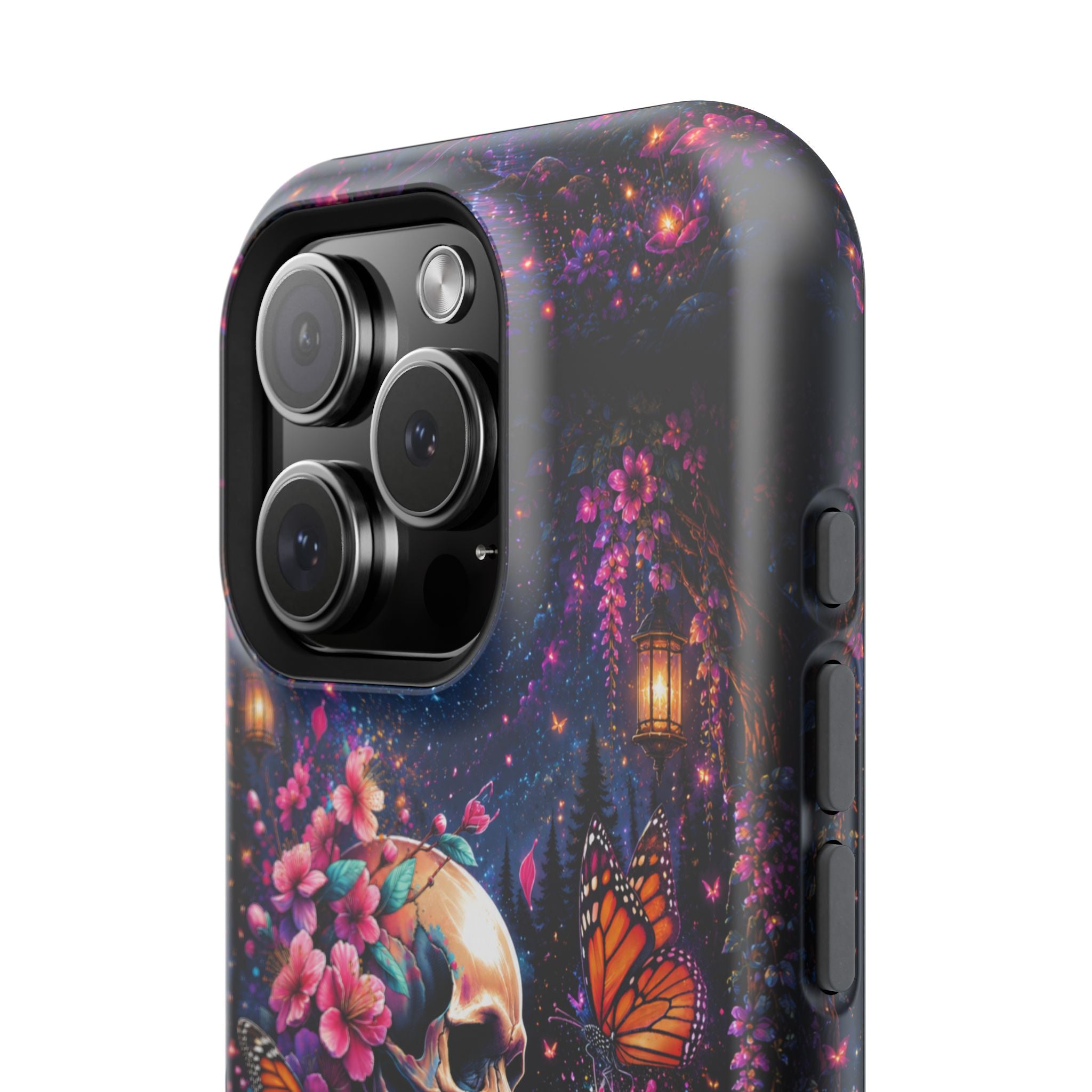 Skull & Cherry Blossom Phone Case – Floral Gothic MagSafe Cover
