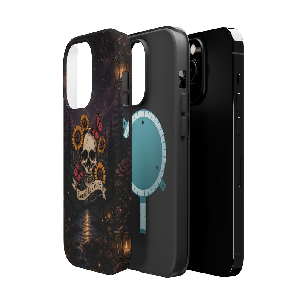 Skull, Sunflowers & Butterflies Phone Case – "Beautifully Twisted" MagSafe Cover