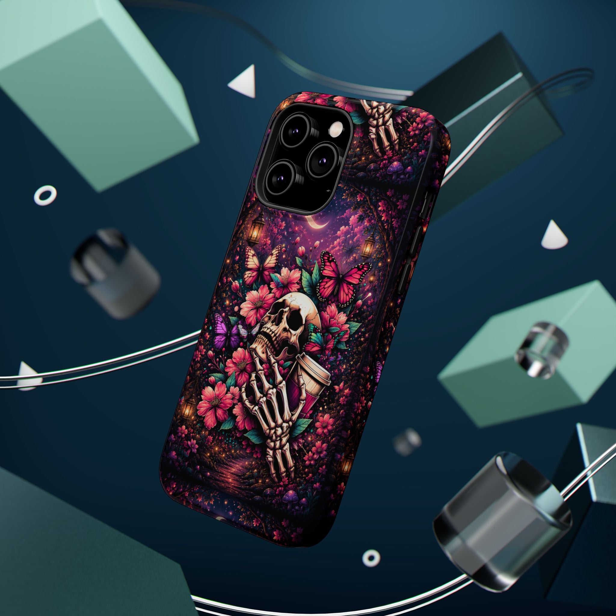 Skull & Butterflies Phone Case – Gothic Floral MagSafe-Compatible Case