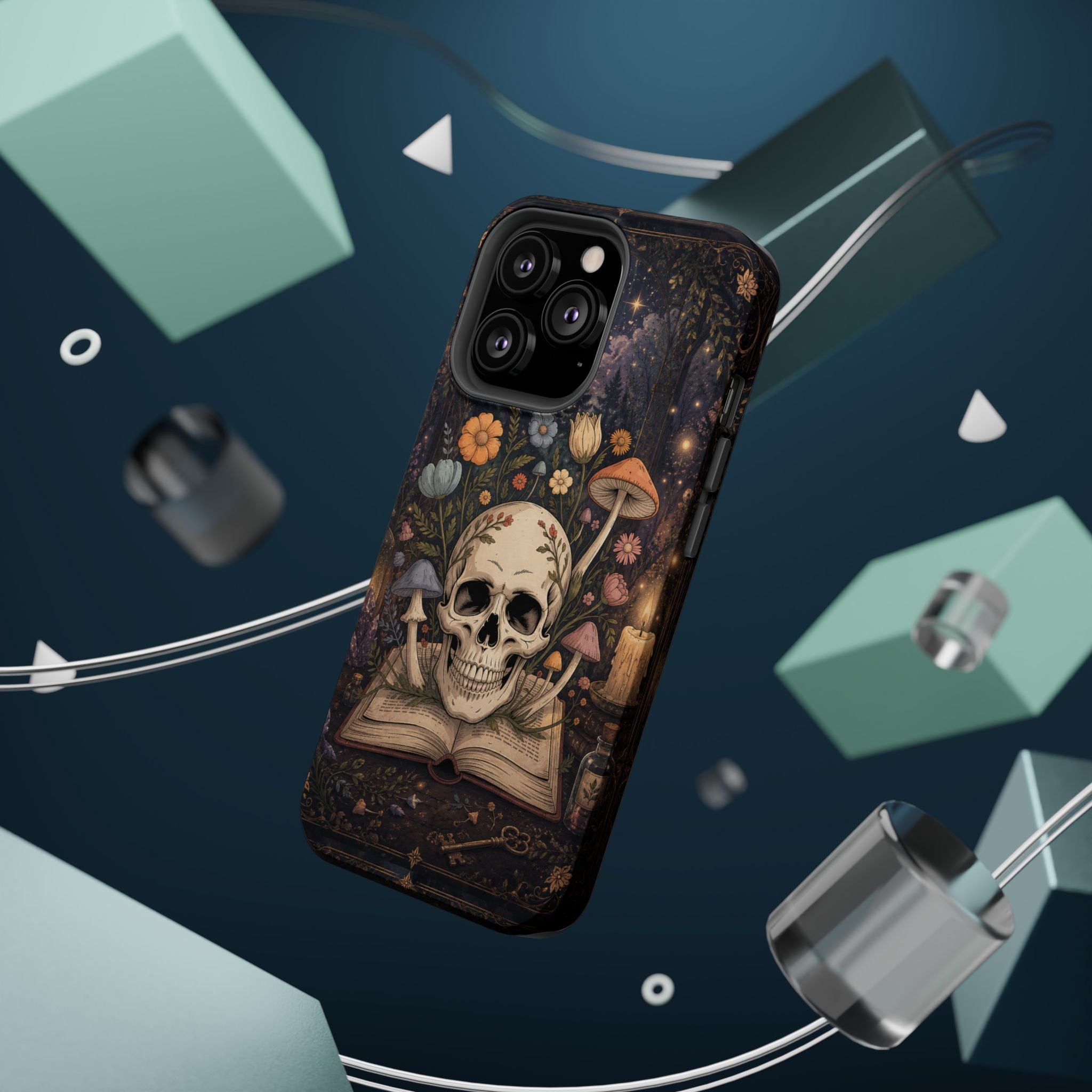 Skull & Mushroom Phone Case – Gothic MagSafe-Compatible Impact-Resistant Case