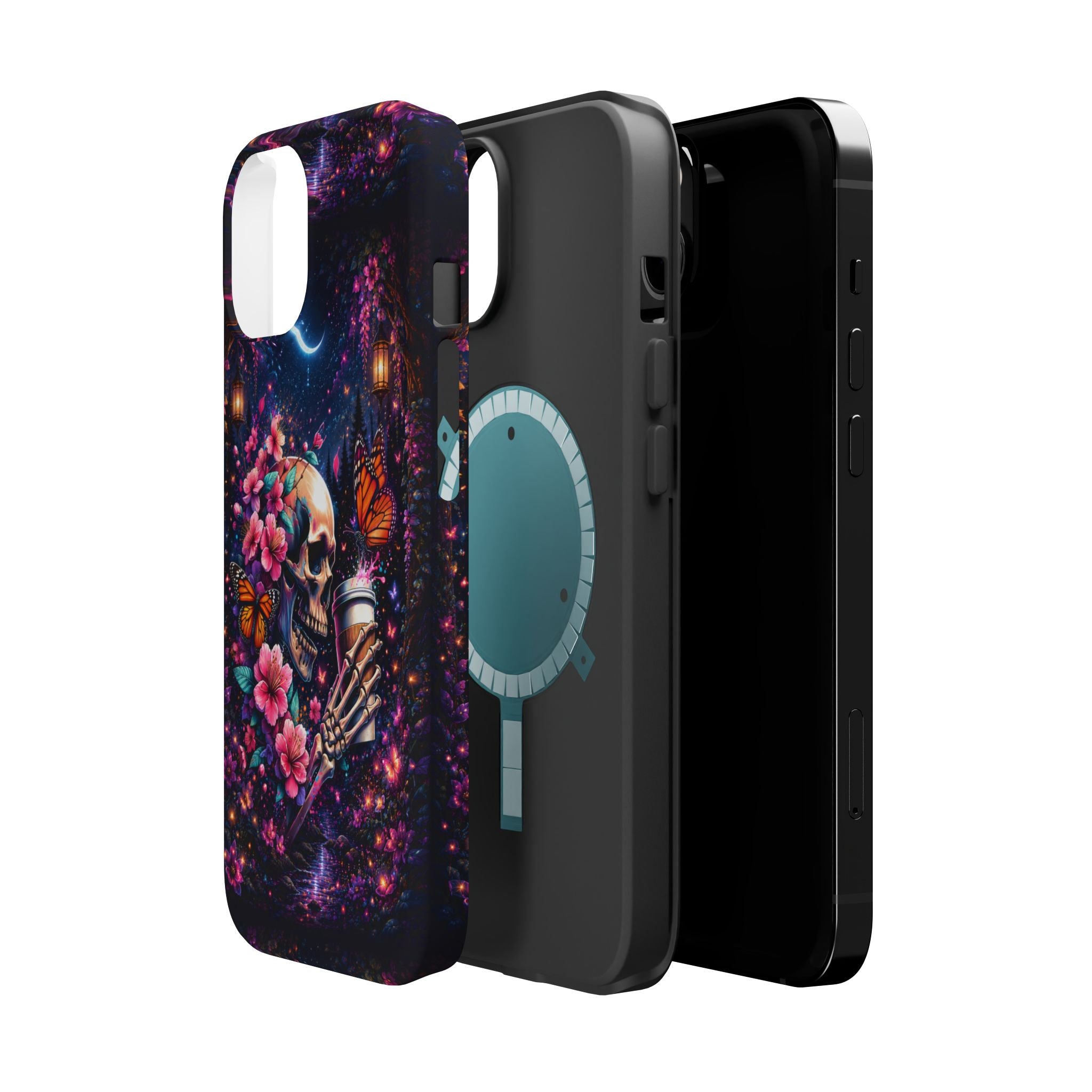 Skull & Cherry Blossom Phone Case – Floral Gothic MagSafe Cover
