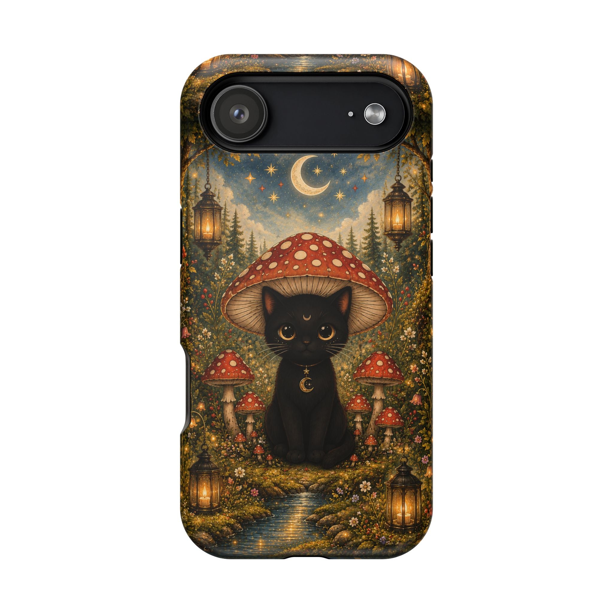 Black Cat & Mushroom Phone Case – Magical MagSafe-Compatible Cover