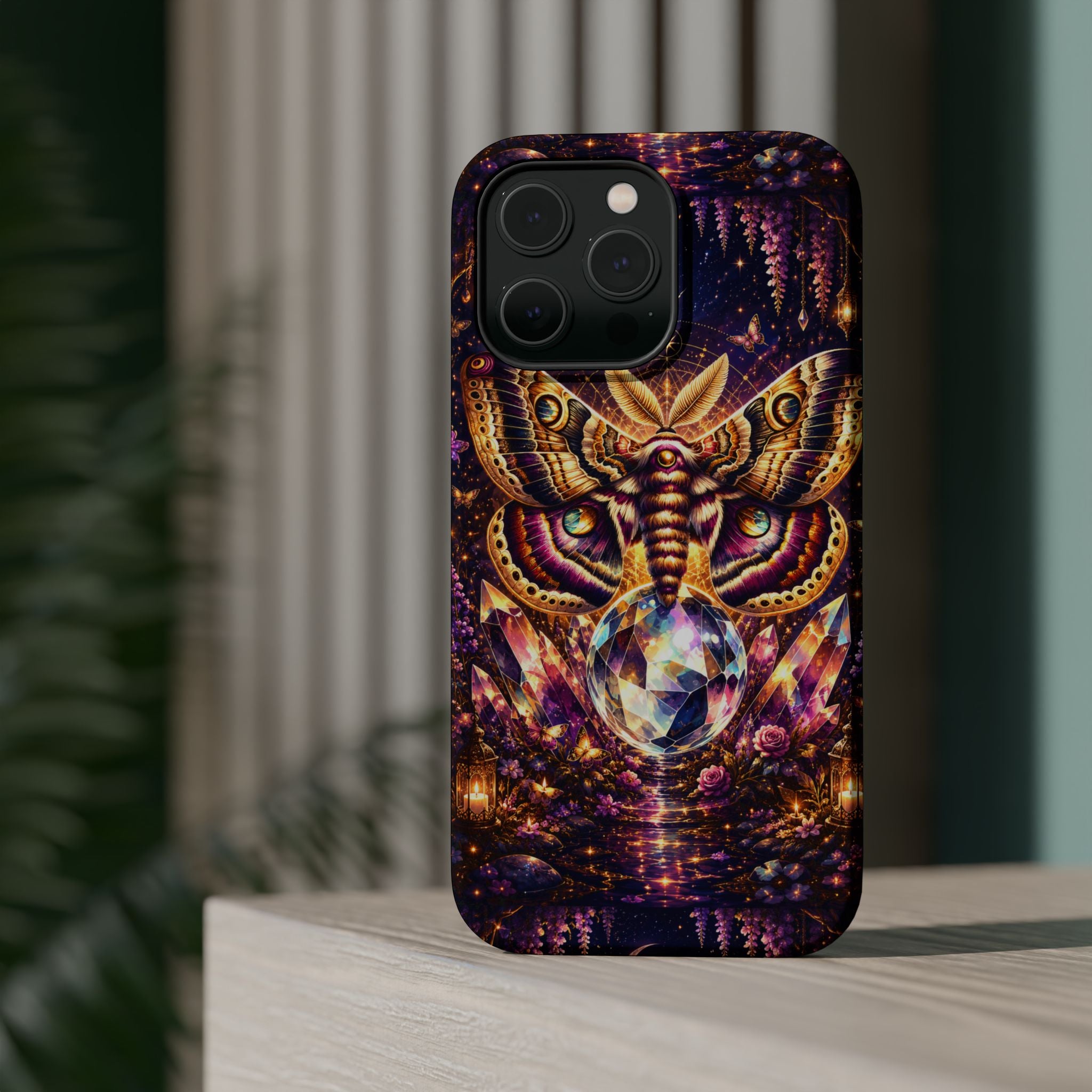 Mystic Moth Crystal Phone Case – Jewel-Toned MagSafe-Compatible Cover