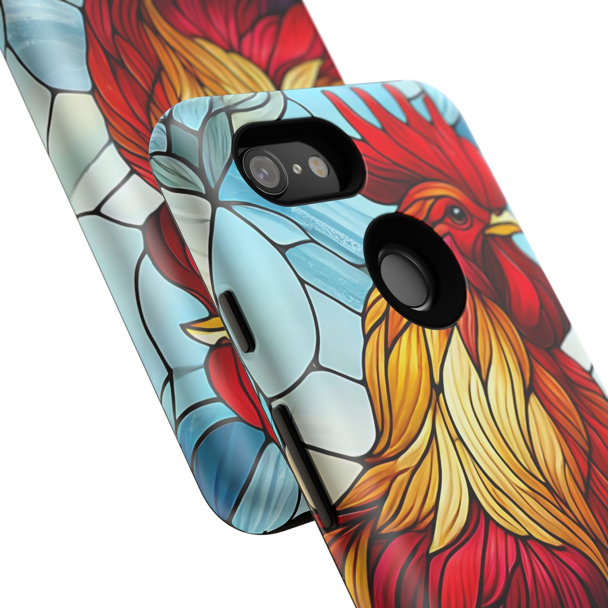 Rooster Faux Stained Glass Phone Case – 3D Full-Wrap Protective Cover with TPU Liner