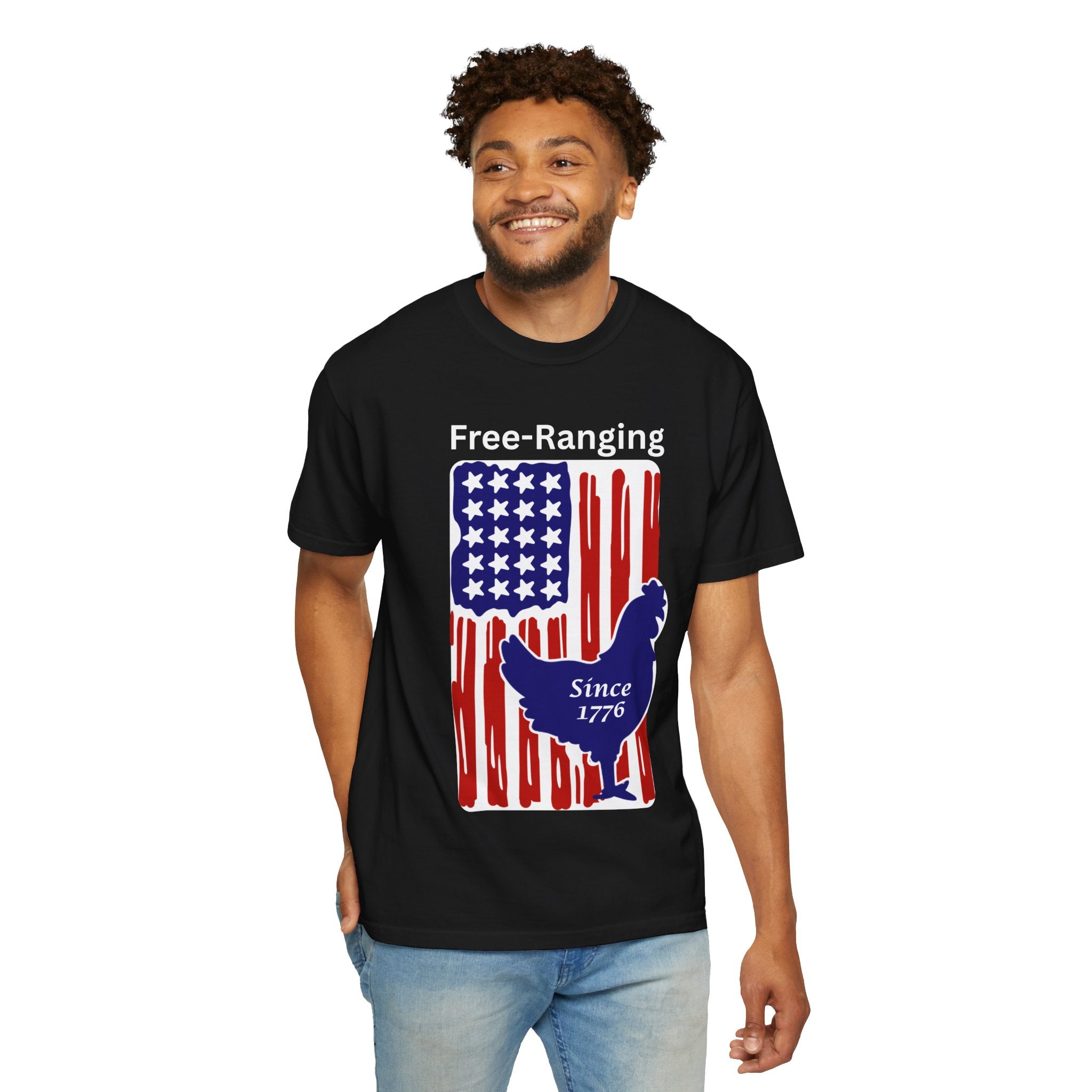 Patriotic Chicken T-shirt - Free-Ranging Since 1776 Casual Tee
