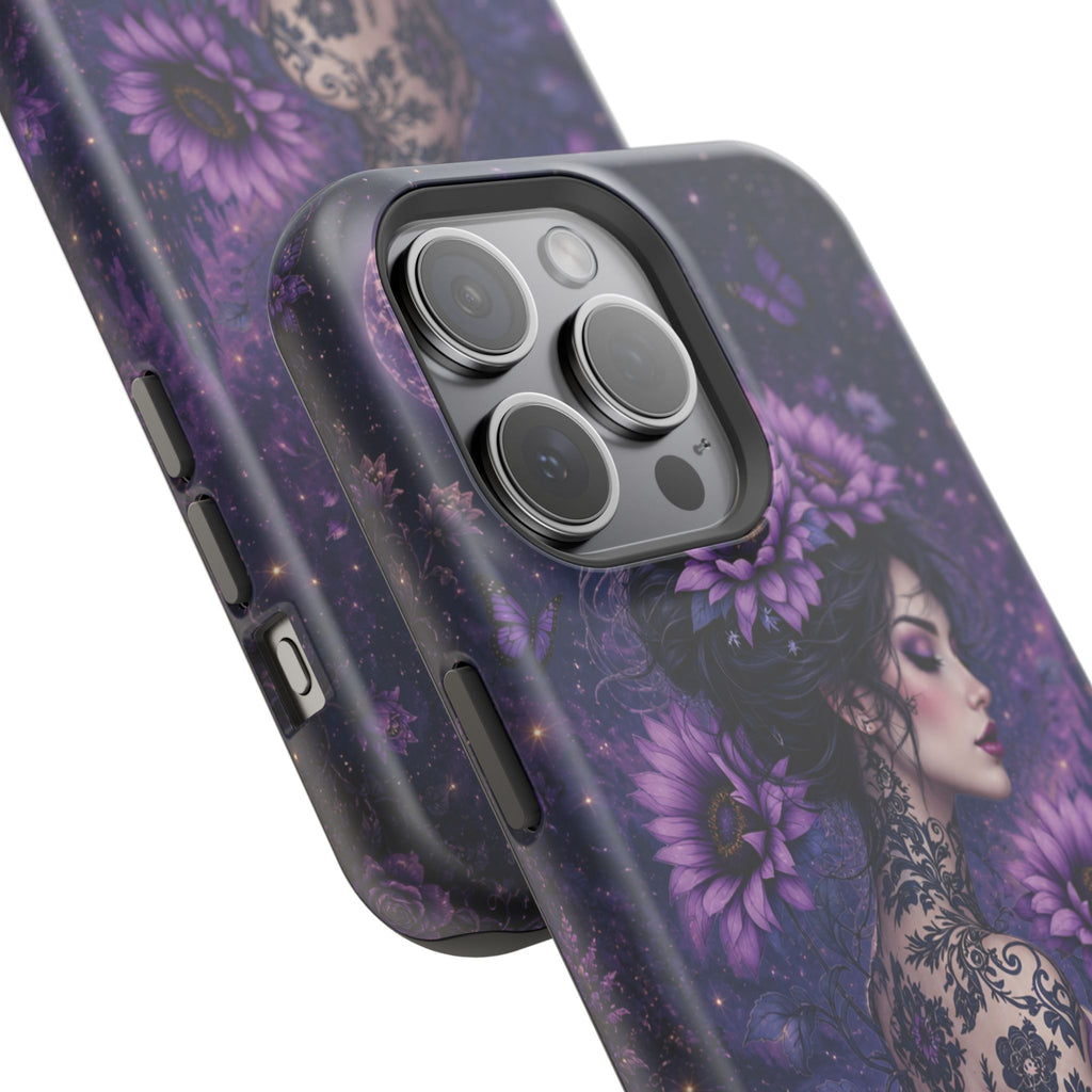 Gothic Floral Woman Phone Case – Dark Botanical MagSafe-Compatible Cover