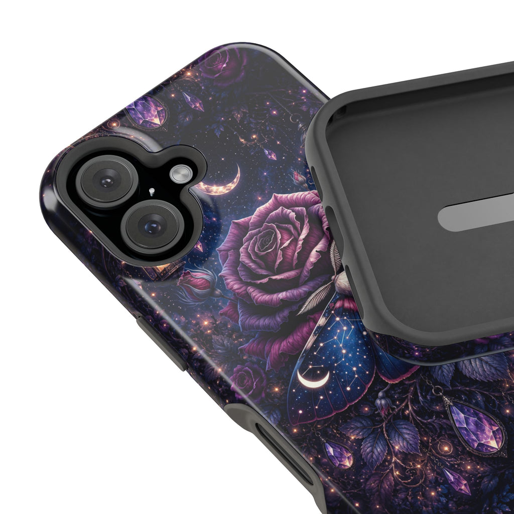Mystical Rose & Moth Phone Case – Floral MagSafe-Compatible Cover