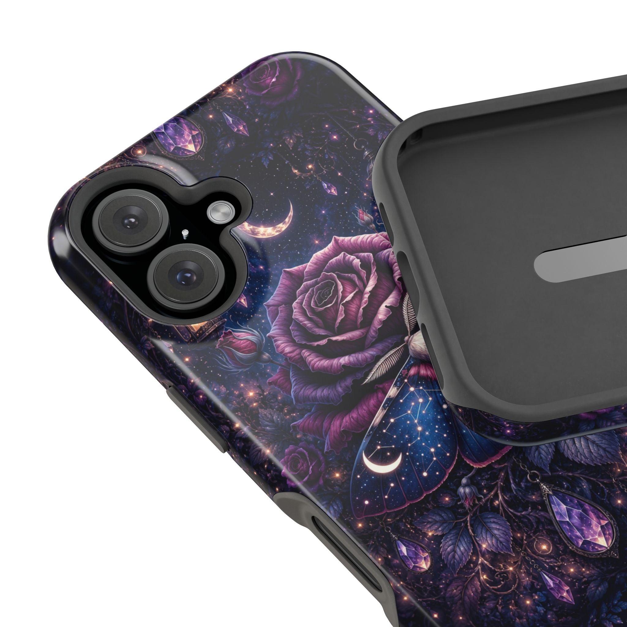 Mystical Rose & Moth Phone Case – Floral MagSafe-Compatible Cover