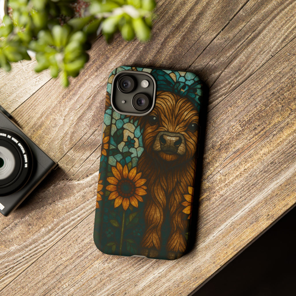 Stained Glass Baby Cow Phone Case – Sunflower Farmhouse Animal Design