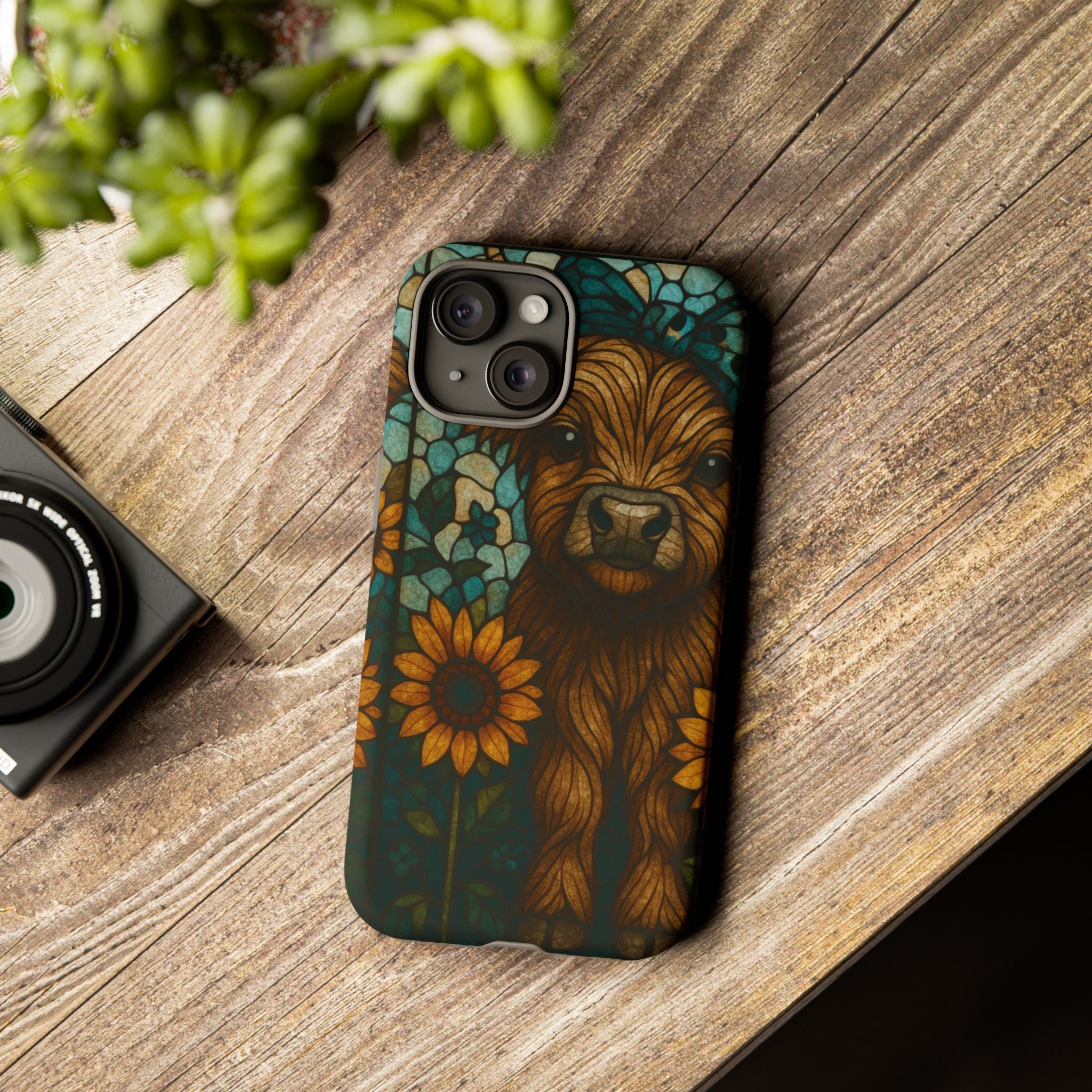Stained Glass Baby Cow Phone Case – Sunflower Farmhouse Animal Design