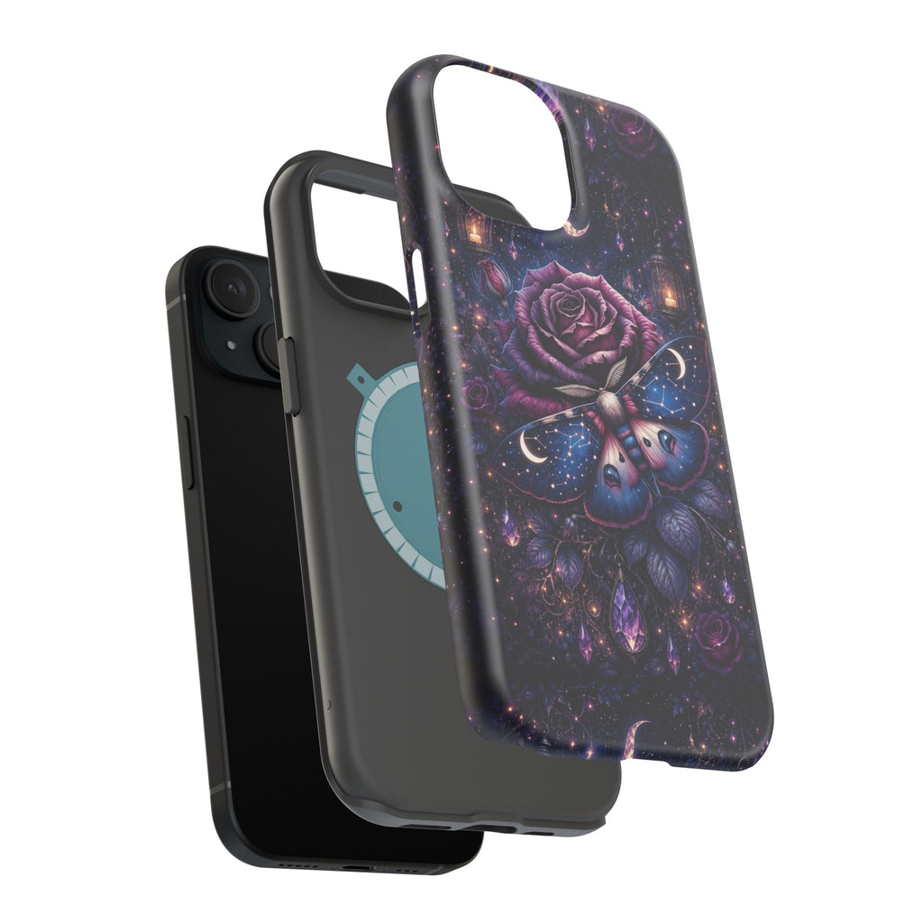 Mystical Rose & Moth Phone Case – Floral MagSafe-Compatible Cover