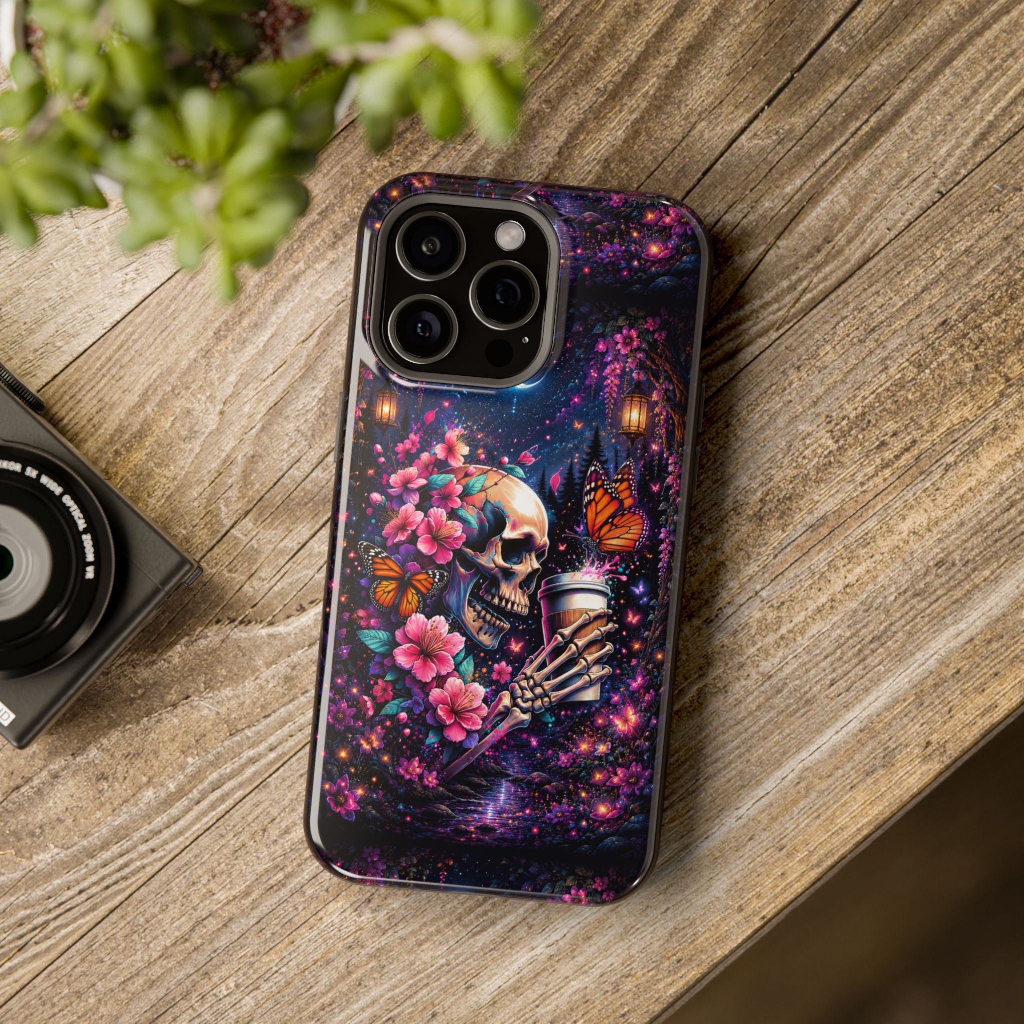Skull & Cherry Blossom Phone Case – Floral Gothic MagSafe Cover