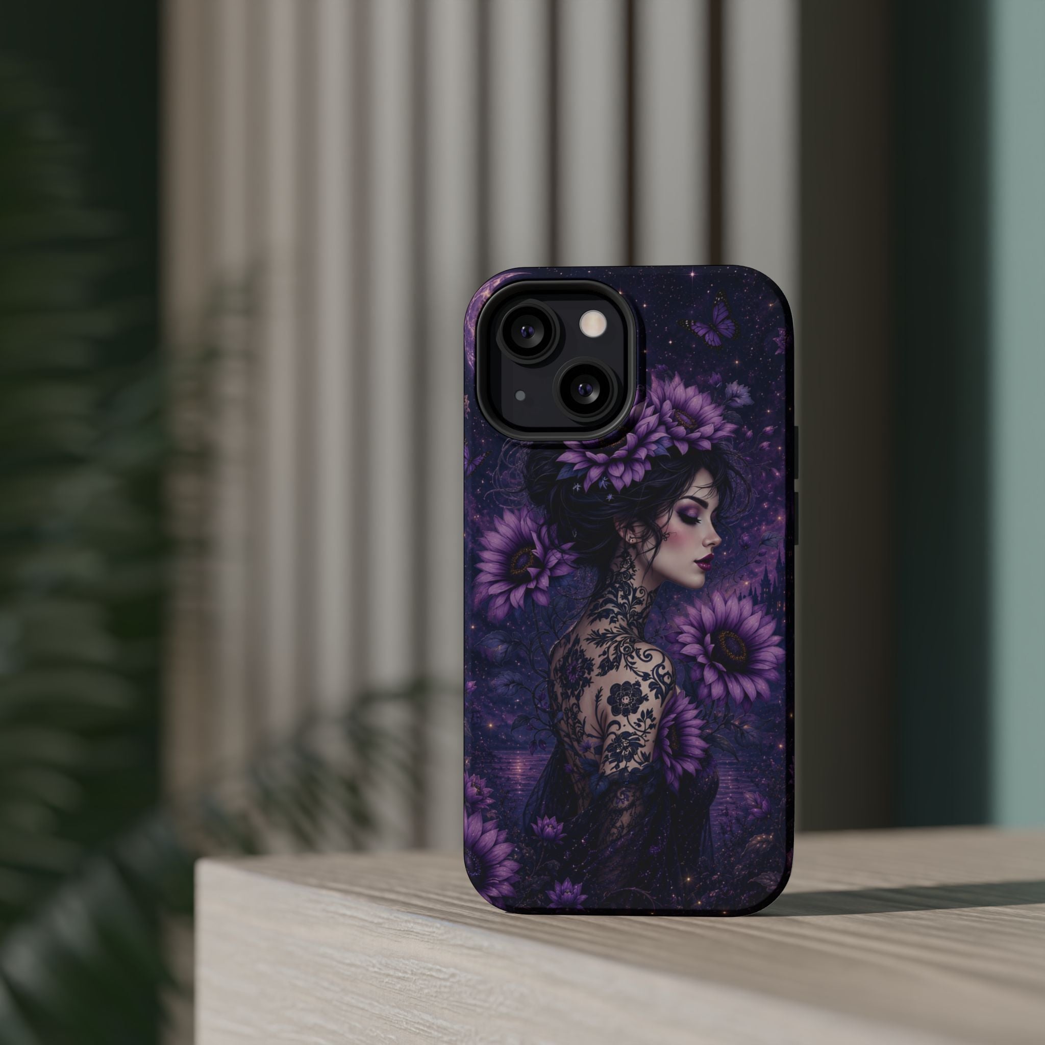 Gothic Floral Woman Phone Case – Dark Botanical MagSafe-Compatible Cover