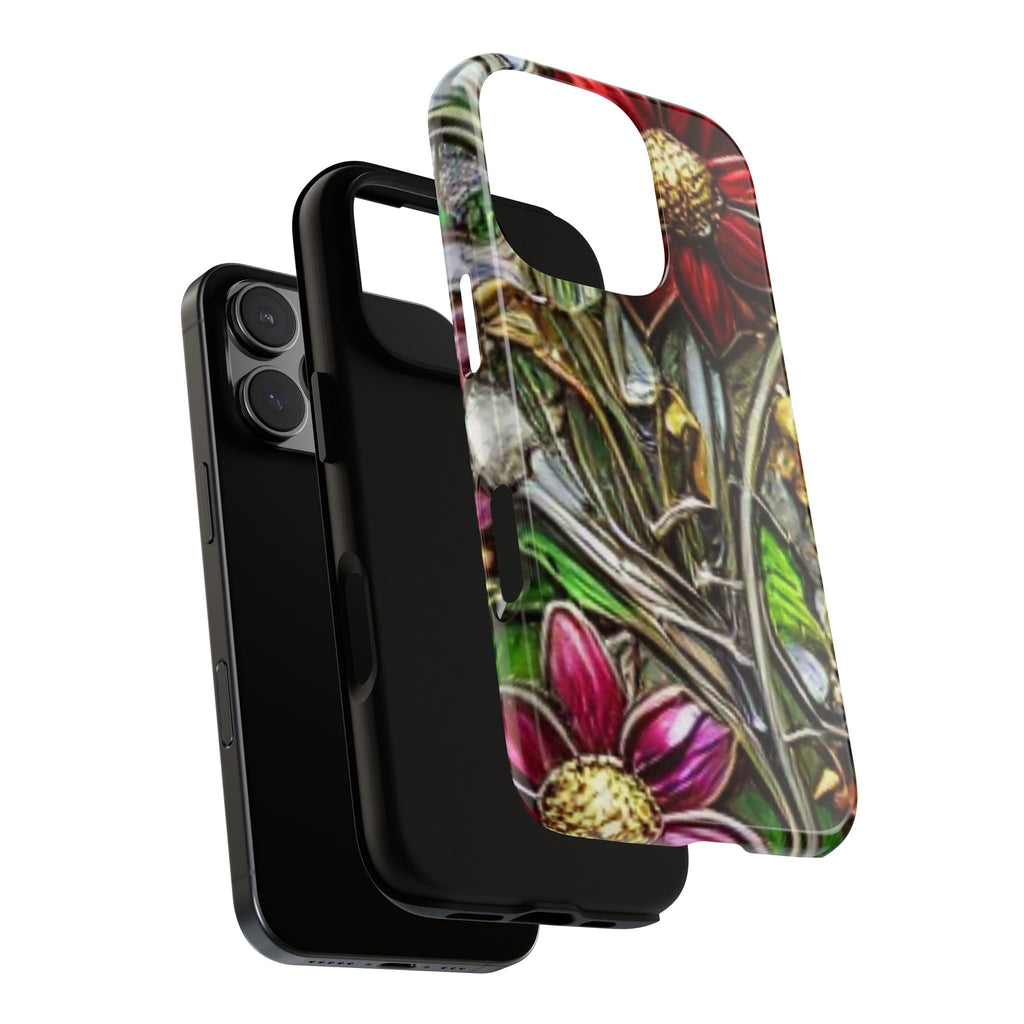 Floral Stained Glass Phone Case – Metallic Red & Purple Flower Design