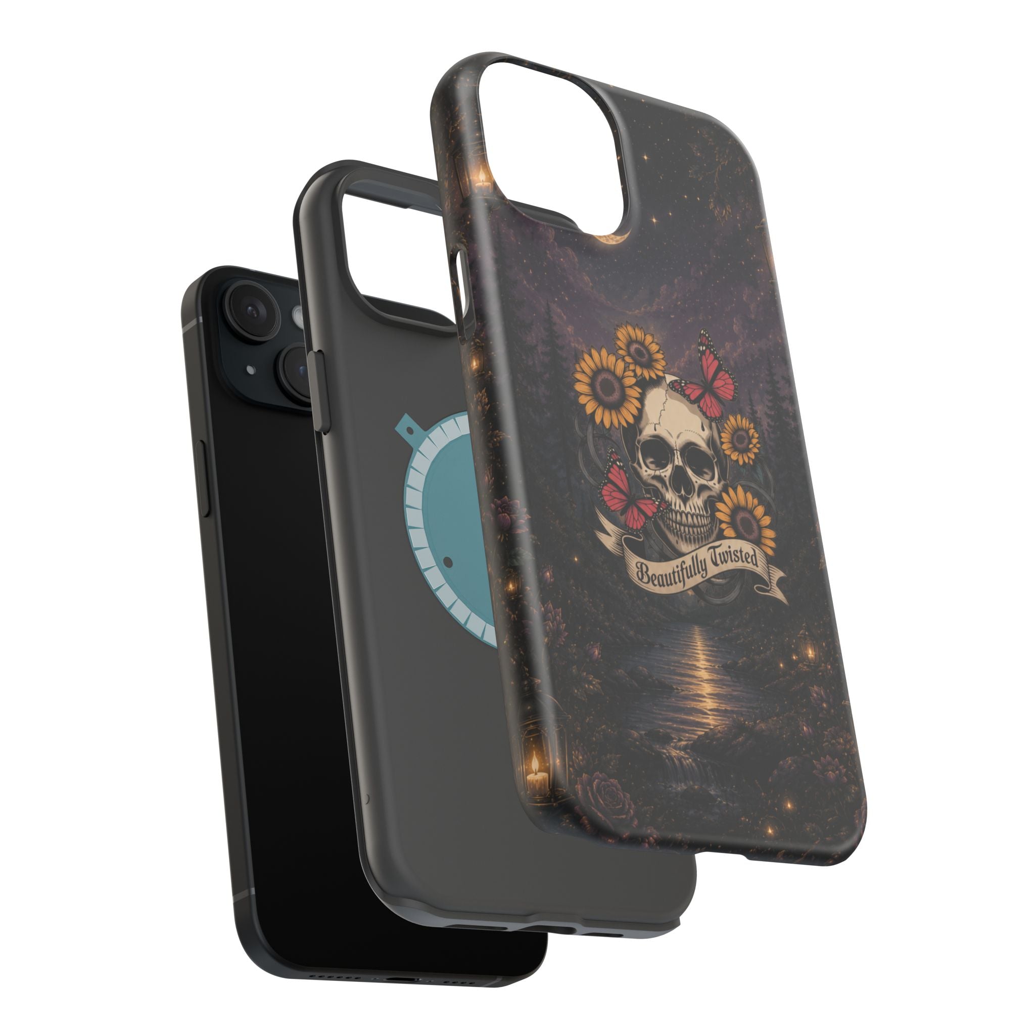 Skull, Sunflowers & Butterflies Phone Case – "Beautifully Twisted" MagSafe Cover