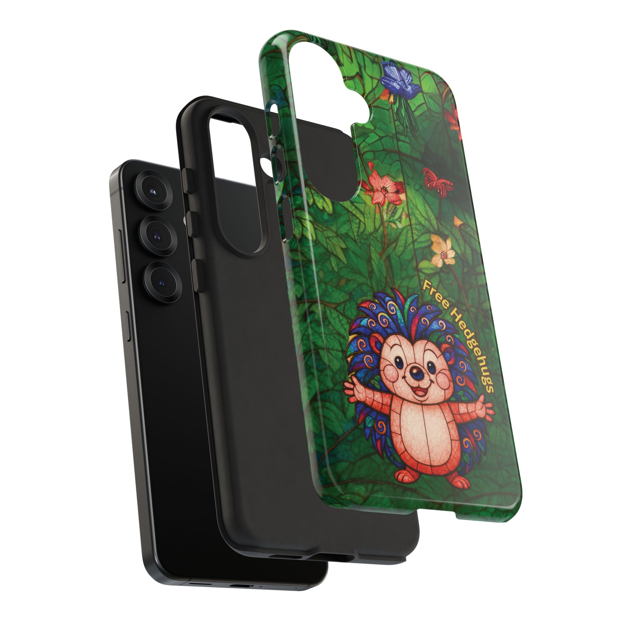 Stained Glass Hedgehog Phone Case – "Free Hedgehugs" Floral Design