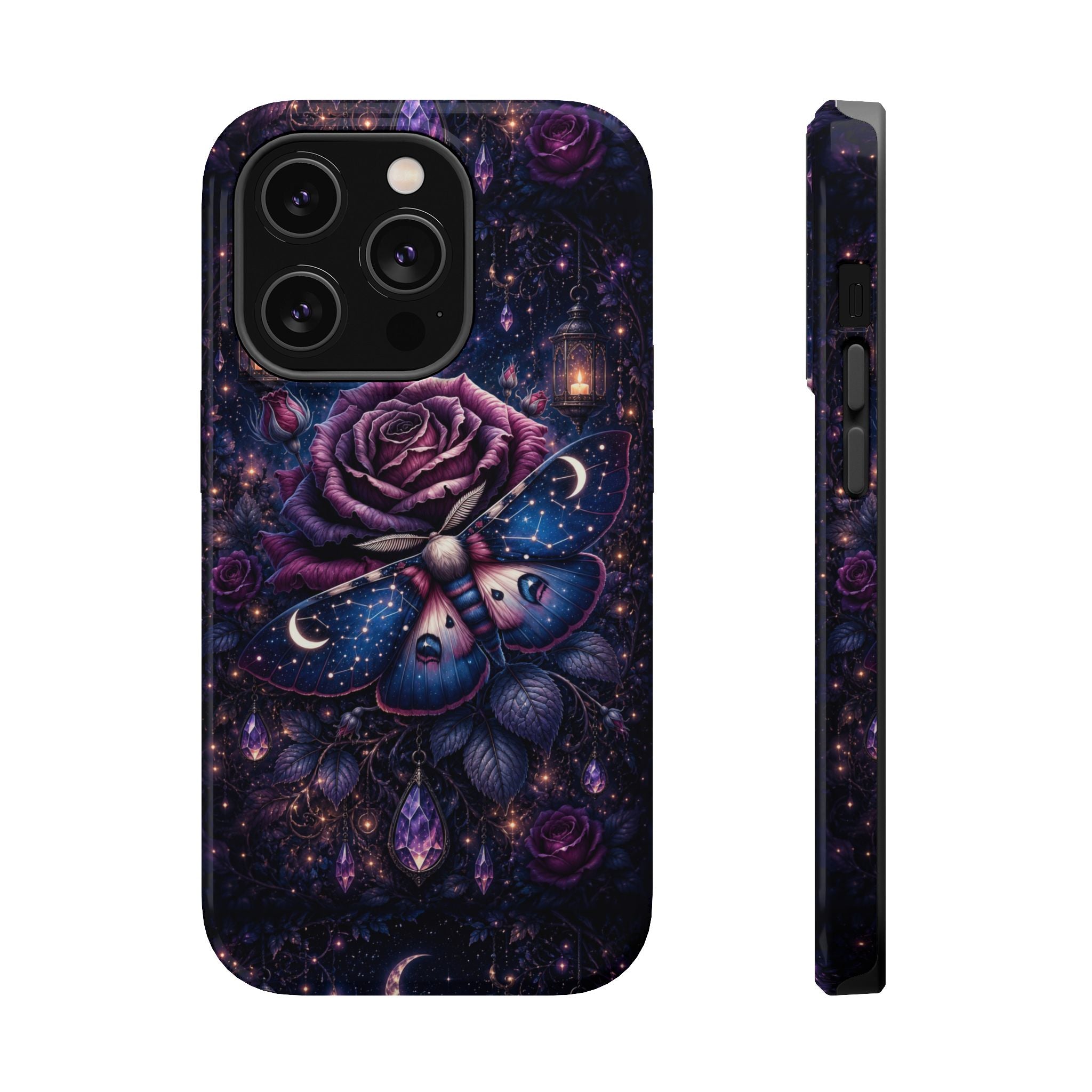 Mystical Rose & Moth Phone Case – Floral MagSafe-Compatible Cover