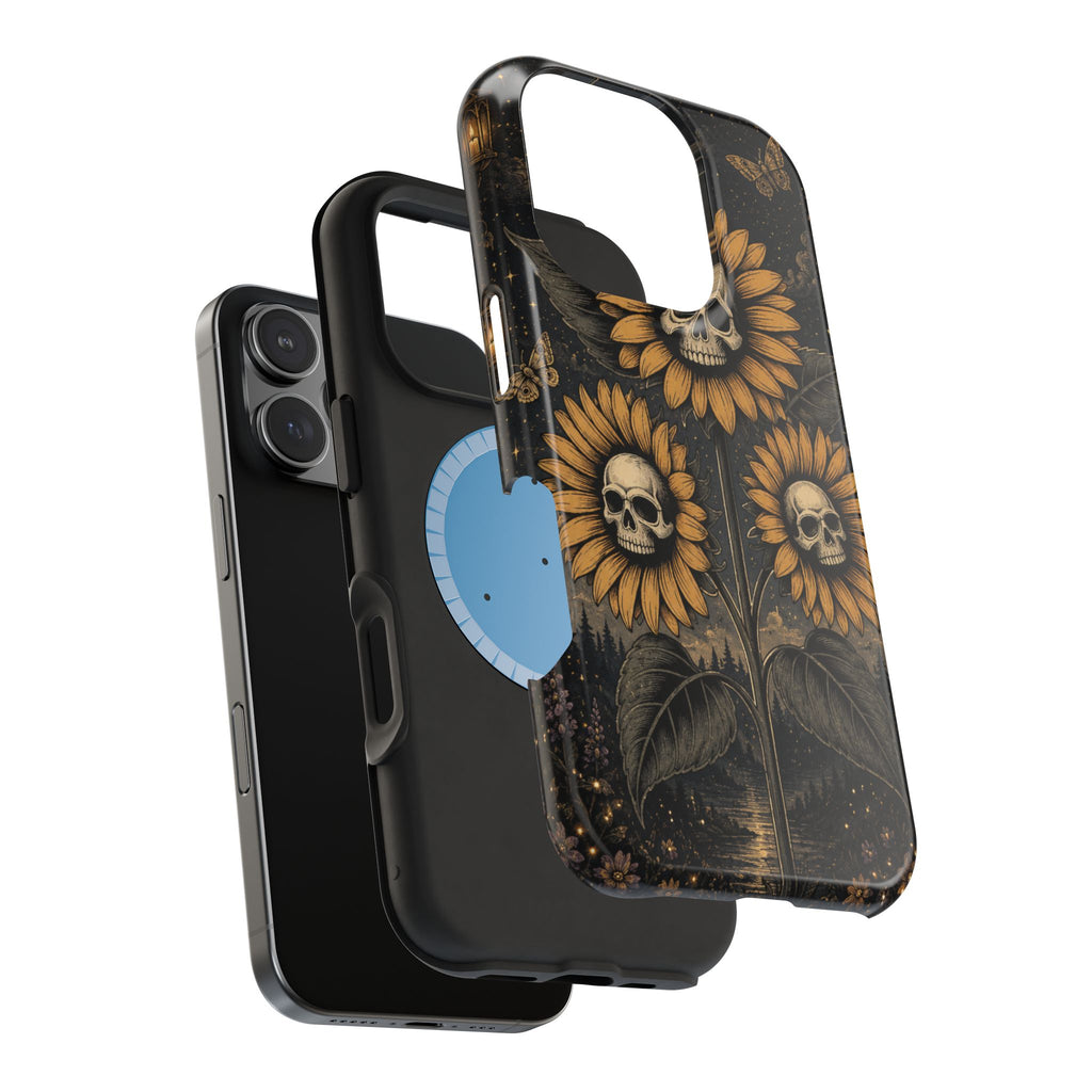 Skull Sunflowers Phone Case – Dark Floral MagSafe-Compatible Cover