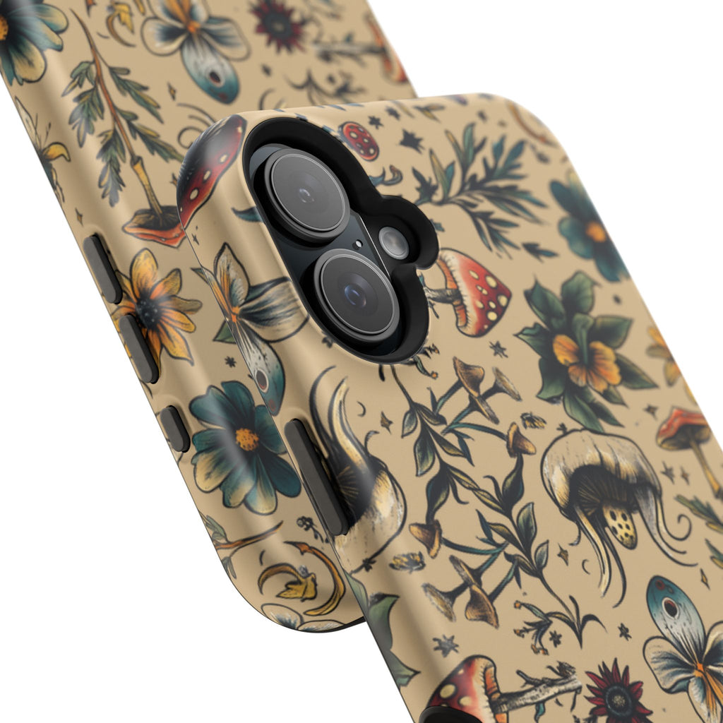 Vintage Botanical Mushroom Phone Case – MagSafe-Compatible Cover