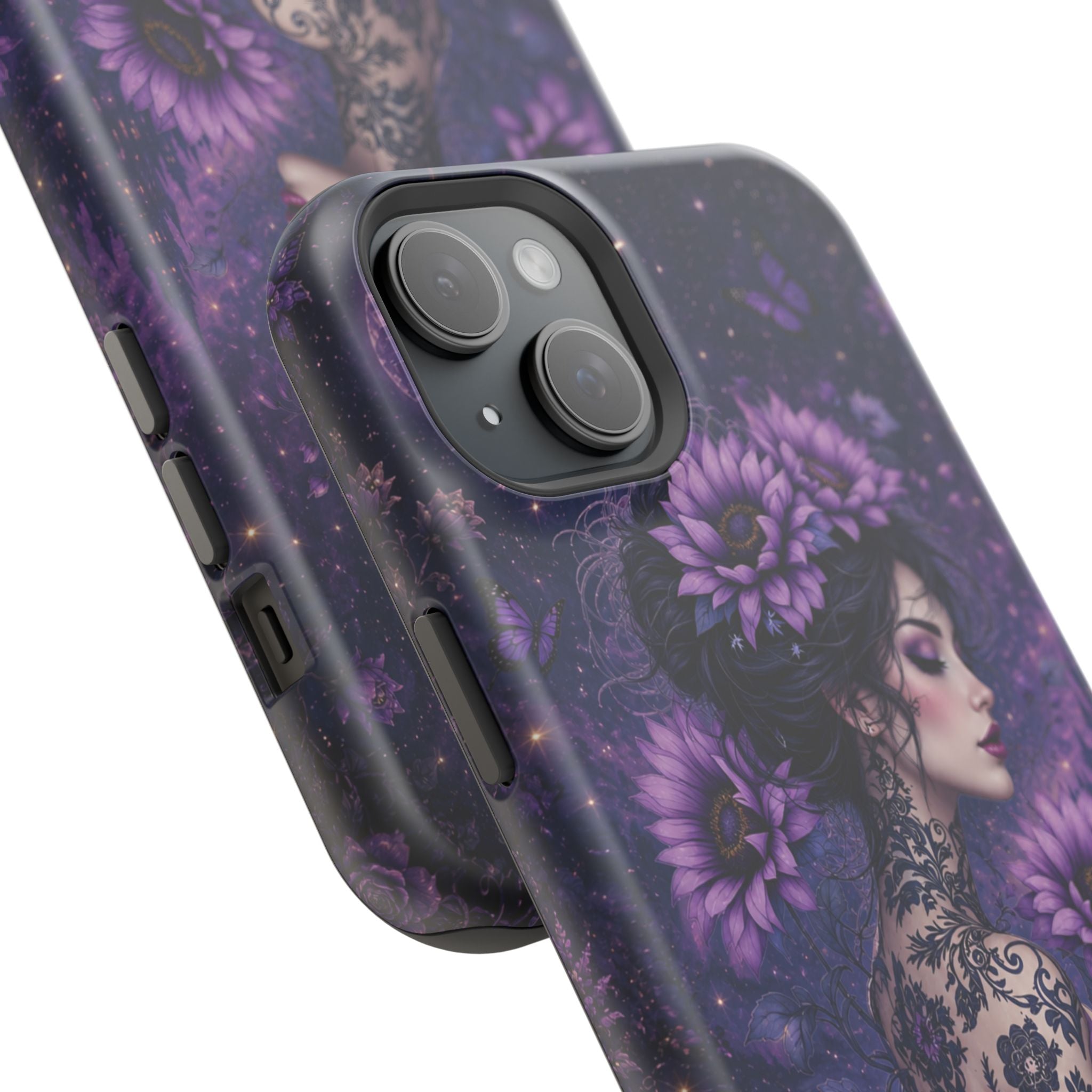 Gothic Floral Woman Phone Case – Dark Botanical MagSafe-Compatible Cover