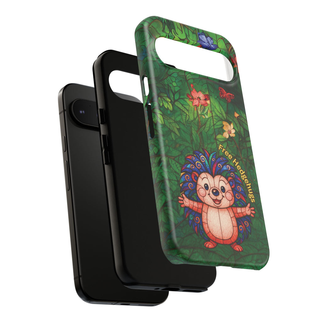 Stained Glass Hedgehog Phone Case – "Free Hedgehugs" Floral Design