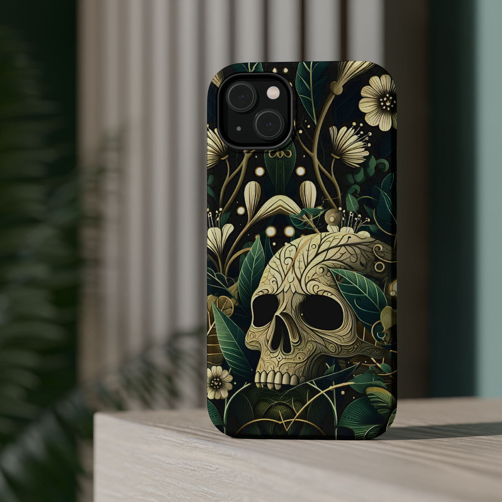 Floral Skull Phone Case – Botanical Gothic MagSafe-Compatible Cover