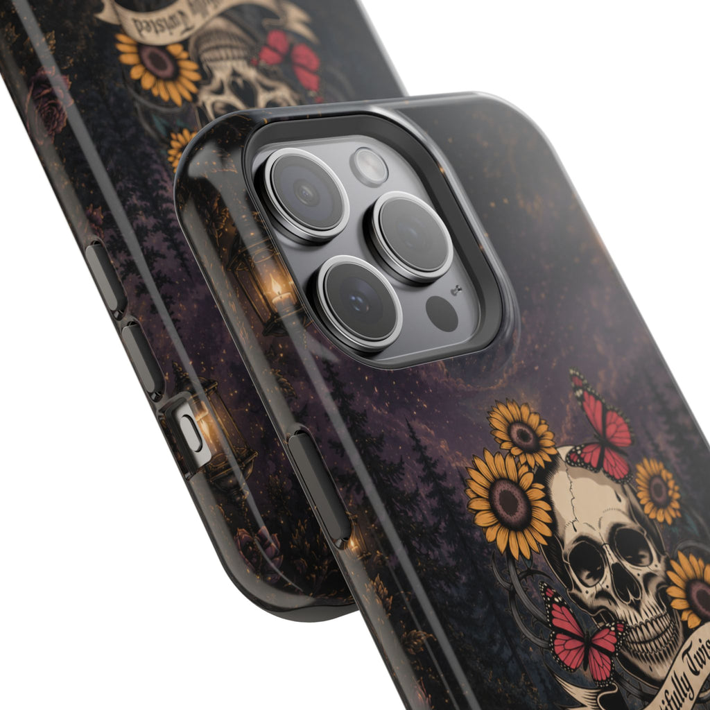 Skull, Sunflowers & Butterflies Phone Case – "Beautifully Twisted" MagSafe Cover