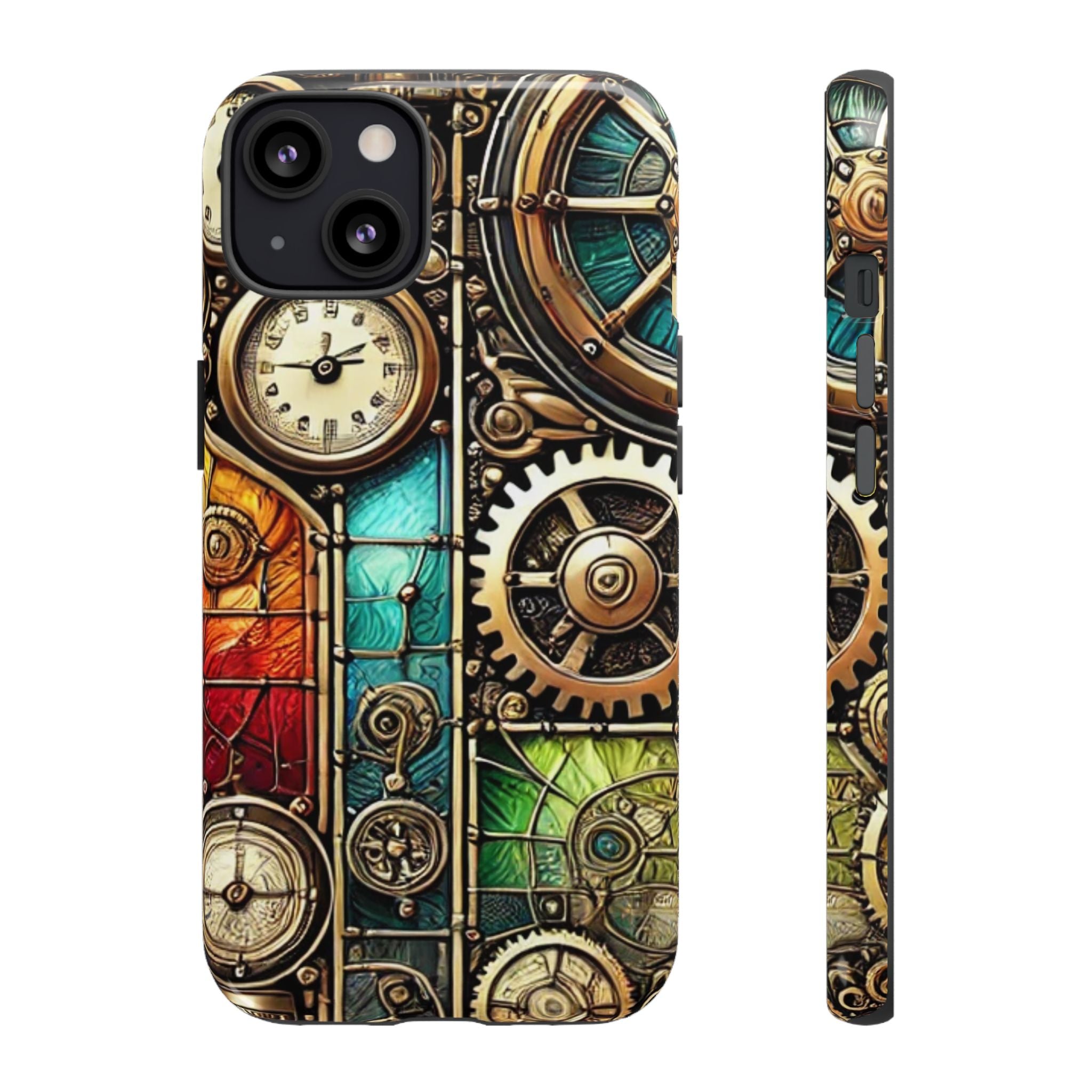 Steampunk Faux Stained Glass iPhone Case – 3D Full-Wrap Protective Cover with TPU Liner