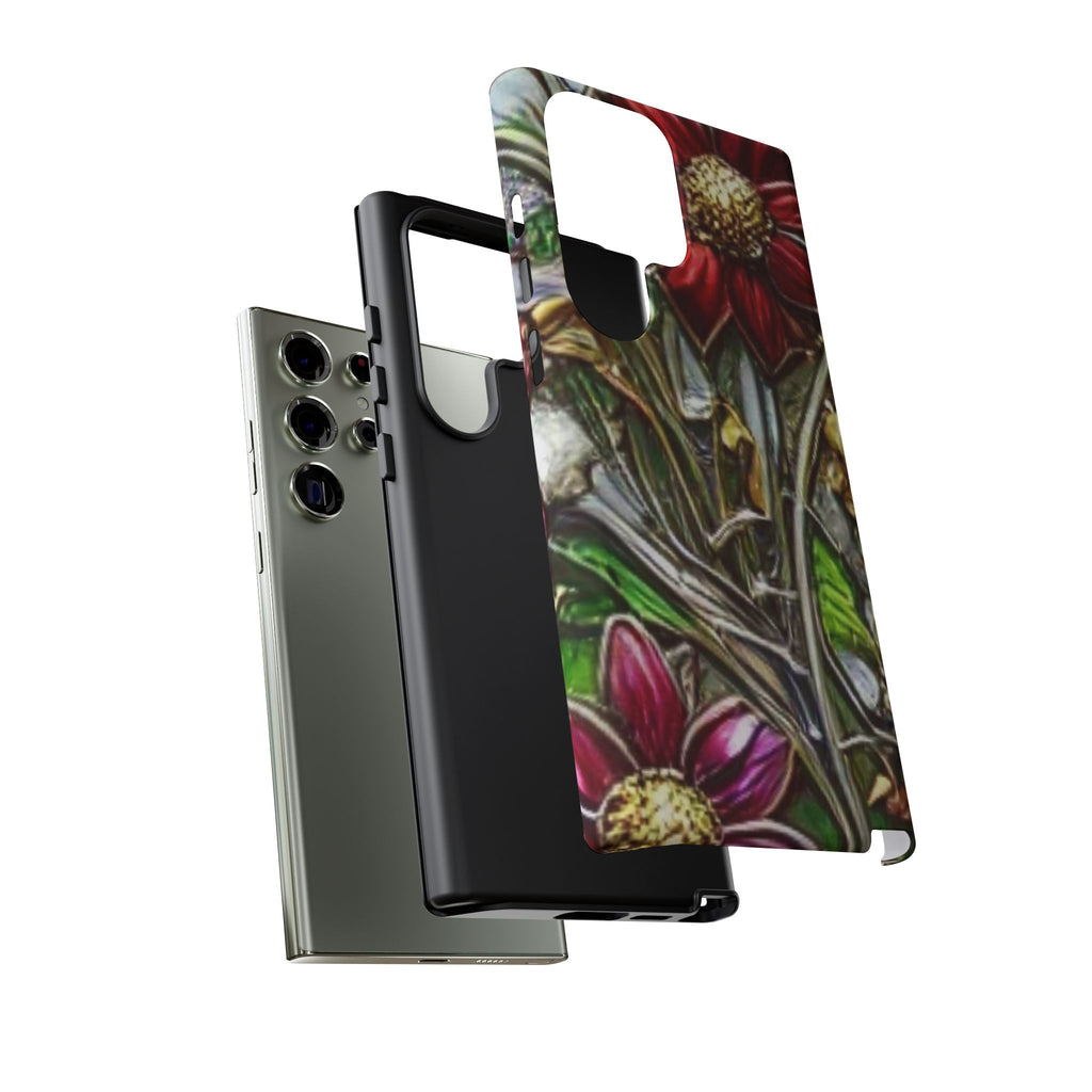 Floral Stained Glass Phone Case – Metallic Red & Purple Flower Design