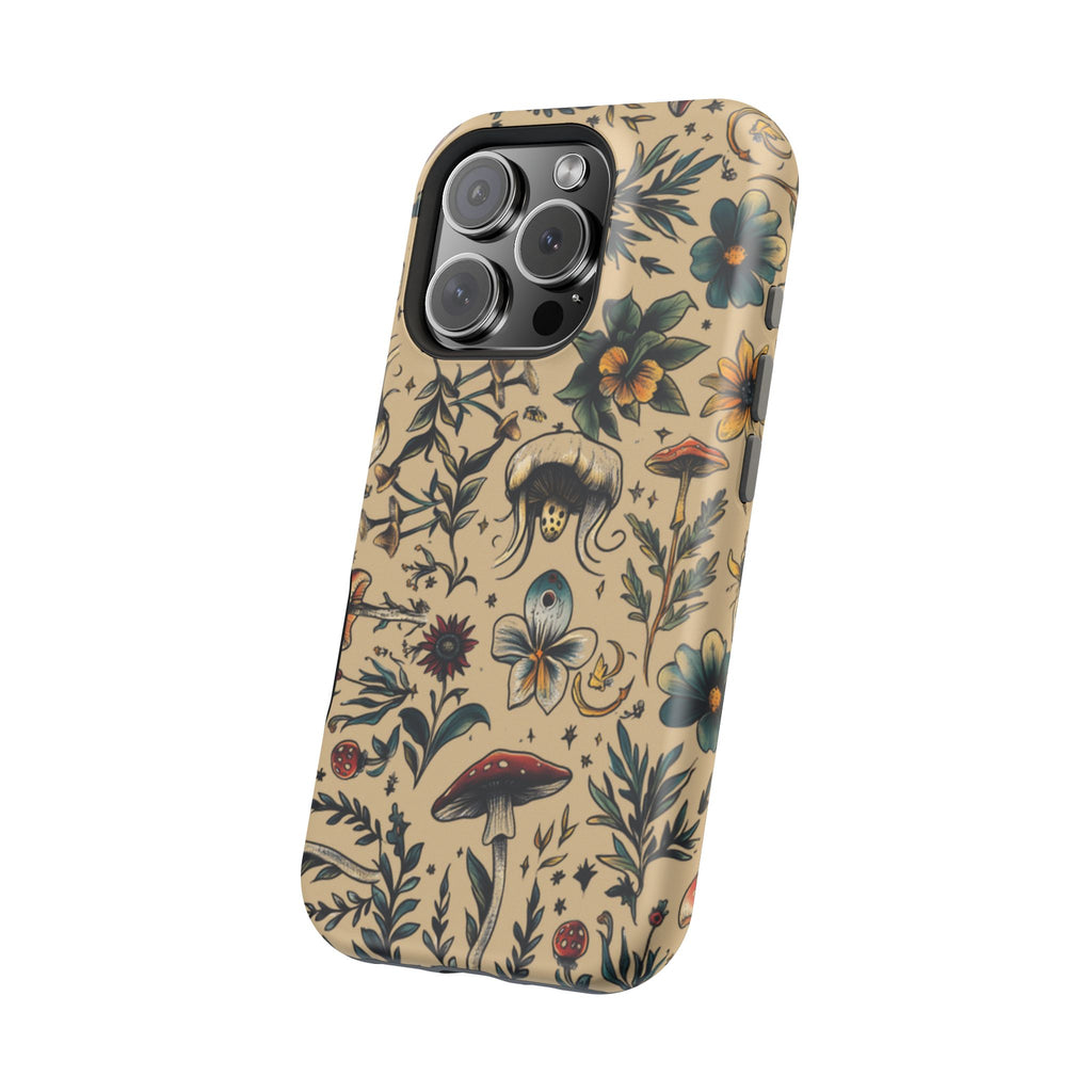 Vintage Botanical Mushroom Phone Case – MagSafe-Compatible Cover