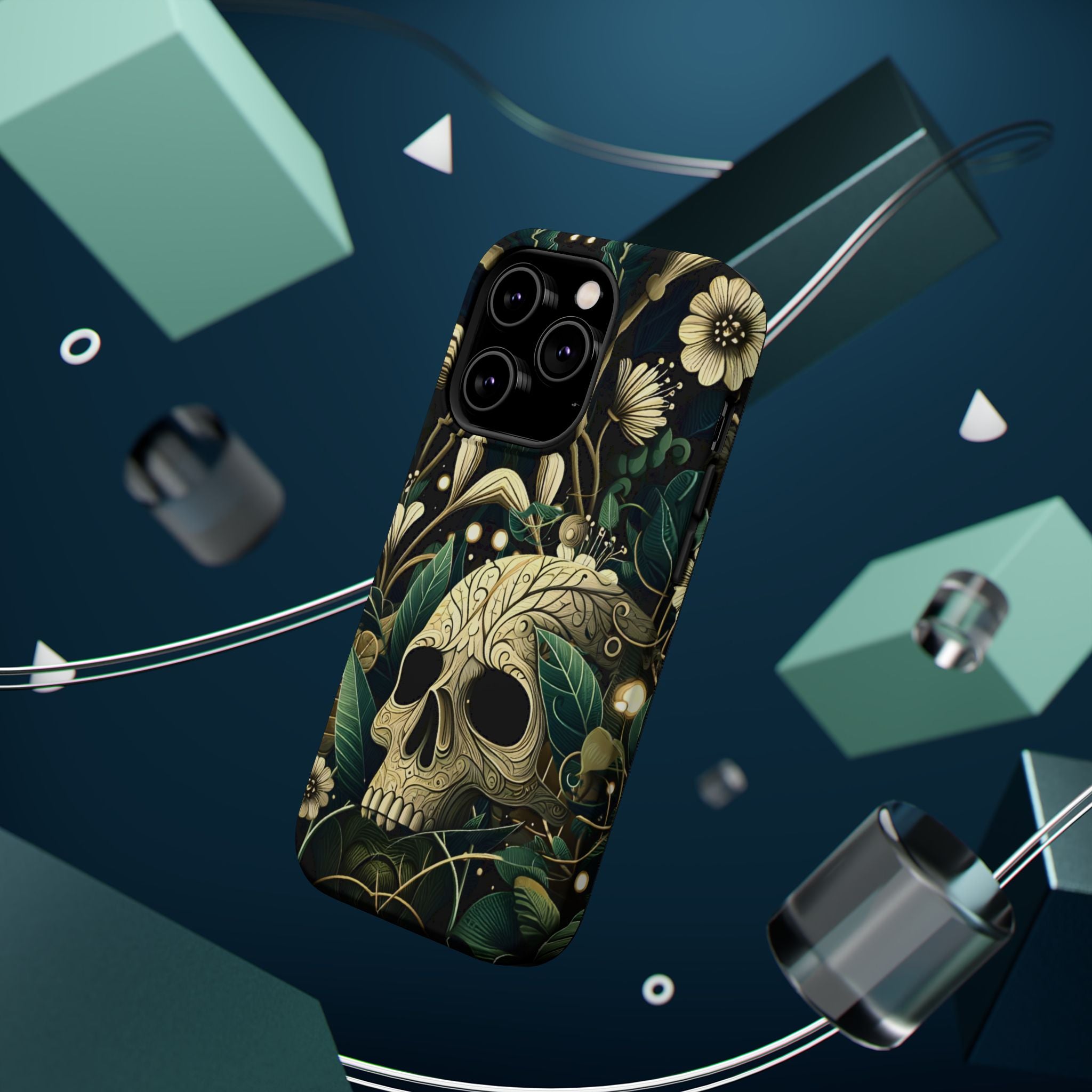 Floral Skull Phone Case – Botanical Gothic MagSafe-Compatible Cover
