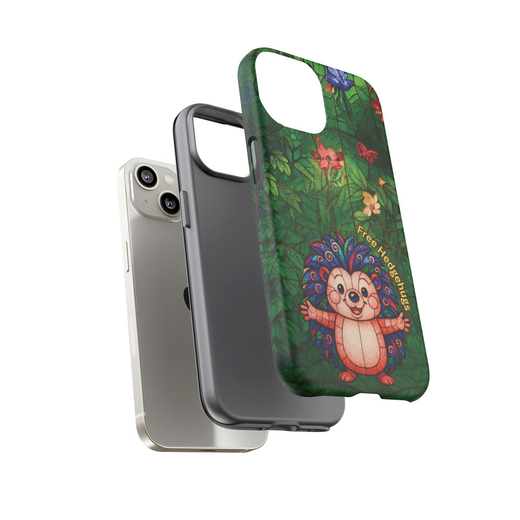 Stained Glass Hedgehog Phone Case – "Free Hedgehugs" Floral Design