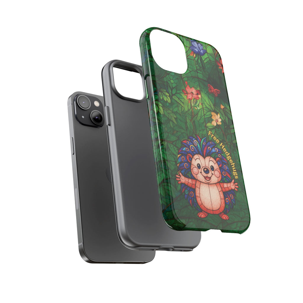 Stained Glass Hedgehog Phone Case – "Free Hedgehugs" Floral Design