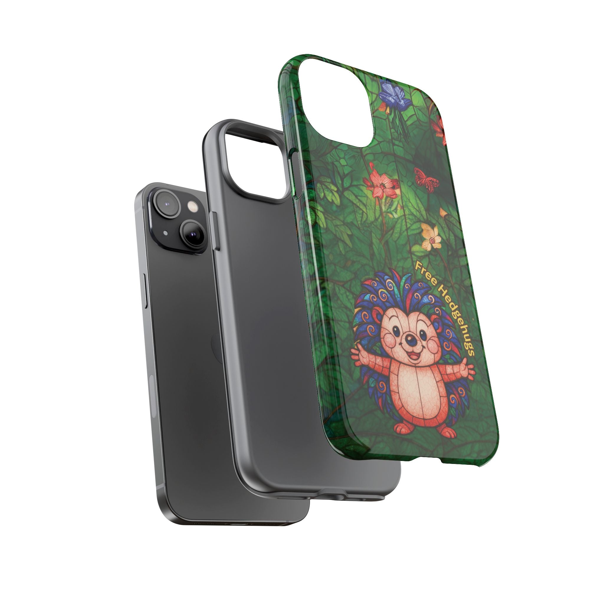 Stained Glass Hedgehog Phone Case – "Free Hedgehugs" Floral Design