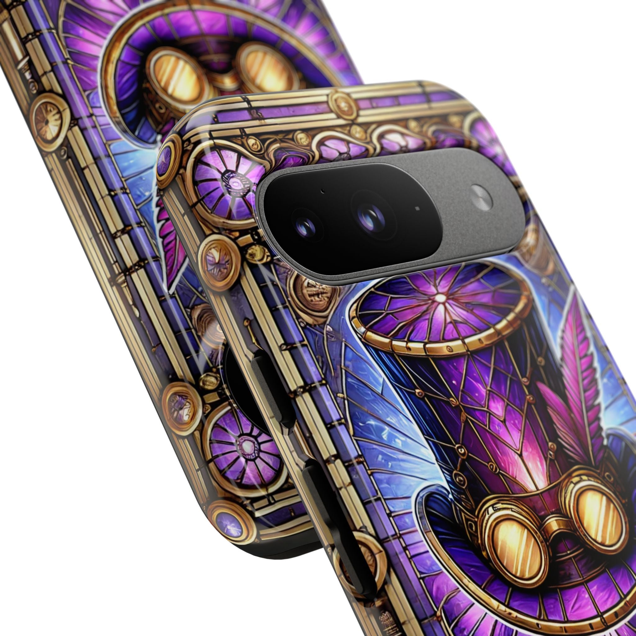 Stained Glass Steampunk Android Case, Purple Top Hat, Purple Stained Glass Affect, Tech Lover Tough Case, Unique Style Accessory