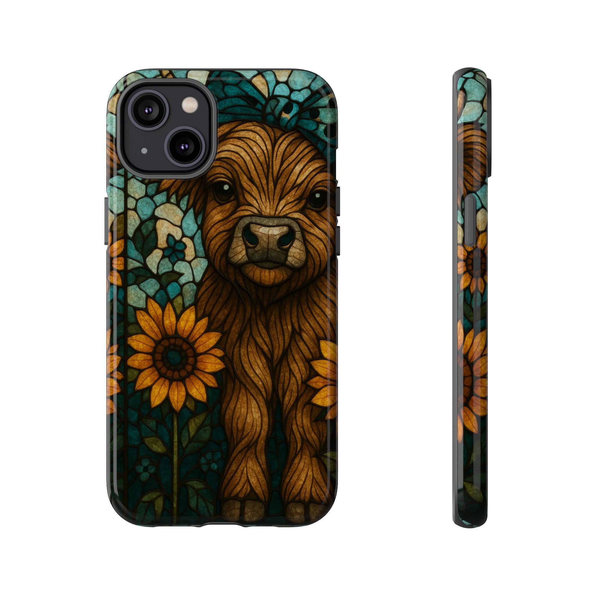 Stained Glass Baby Cow Phone Case – Sunflower Farmhouse Animal Design