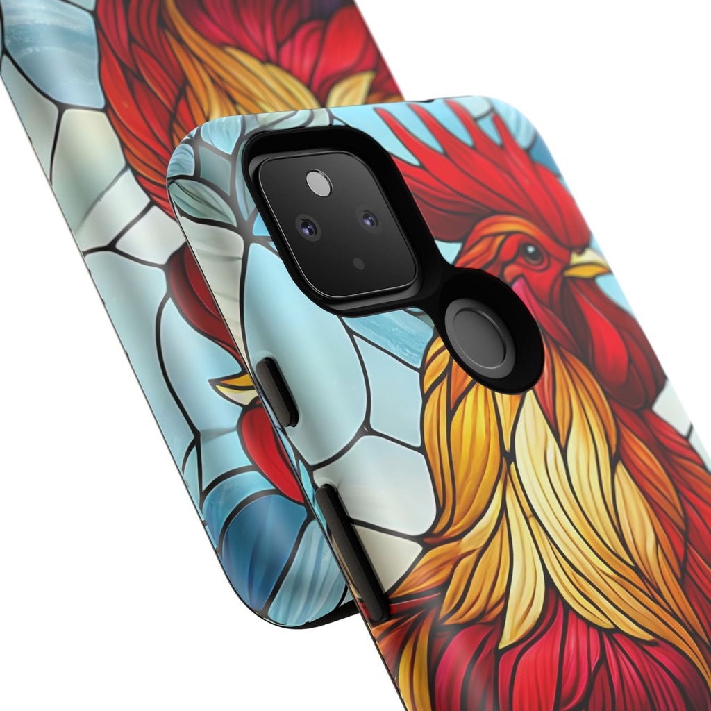 Rooster Faux Stained Glass Phone Case – 3D Full-Wrap Protective Cover with TPU Liner