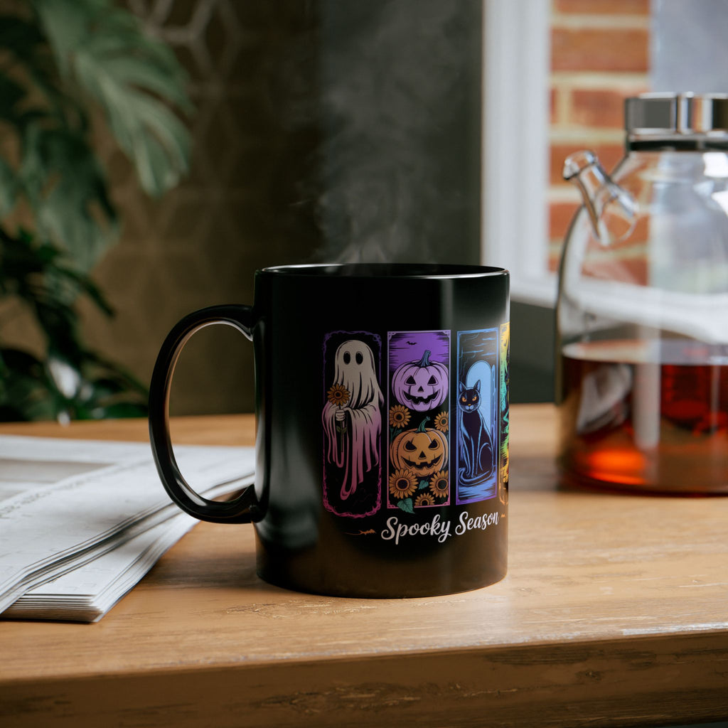 Black Brush Stroke Halloween Coffee Mug, Spooky Season Ghost Coffee Cup