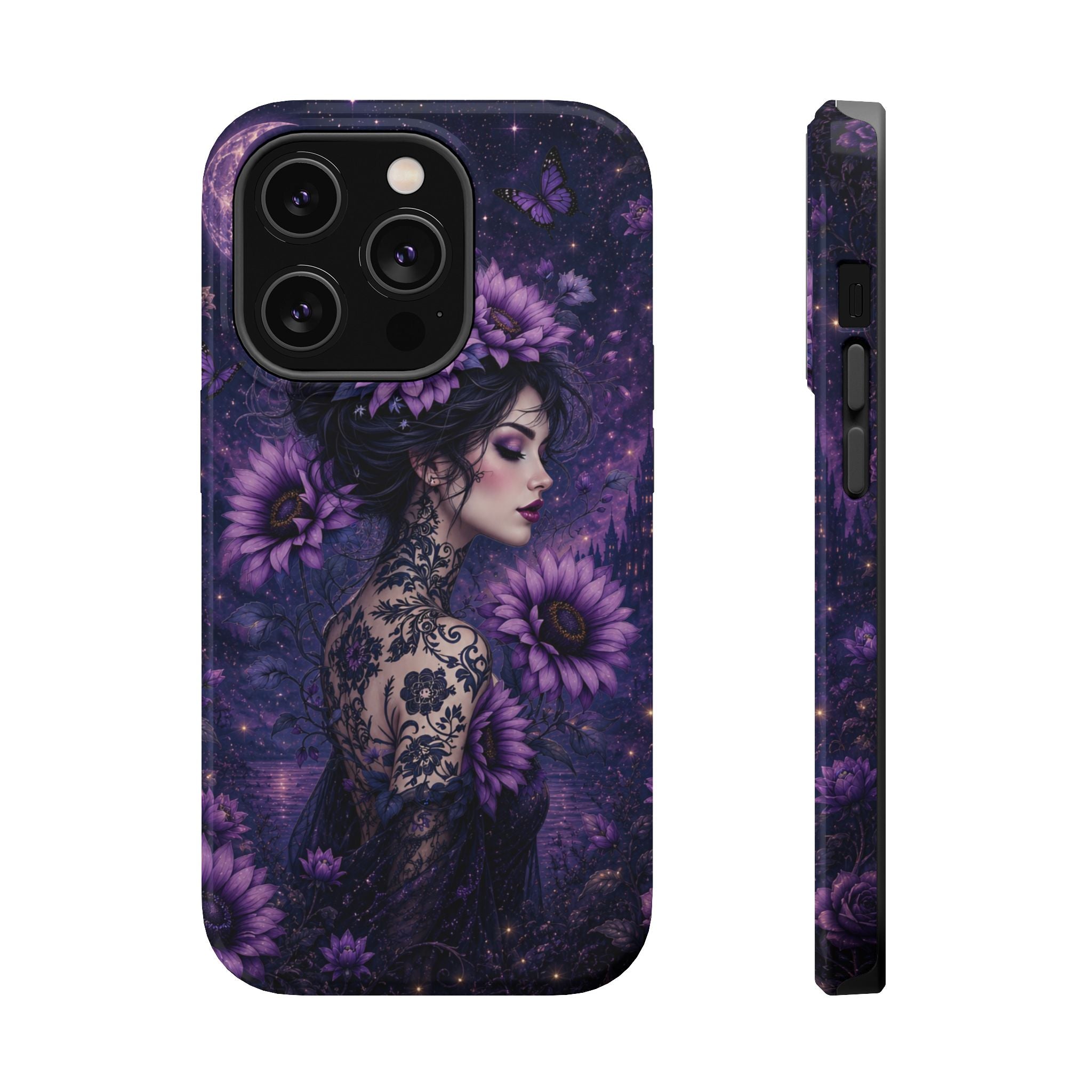Gothic Floral Woman Phone Case – Dark Botanical MagSafe-Compatible Cover