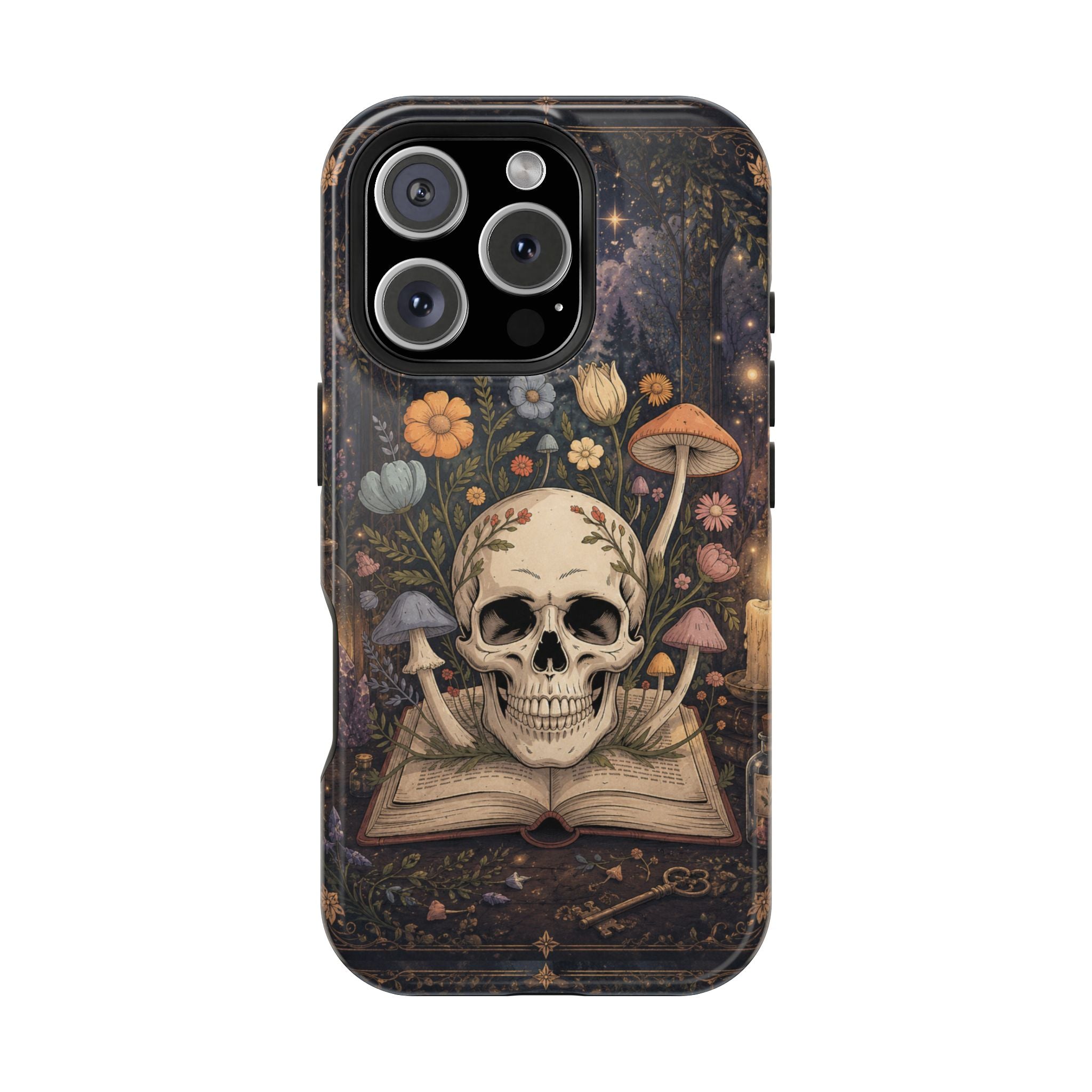 Skull & Mushroom Phone Case – Gothic MagSafe-Compatible Impact-Resistant Case